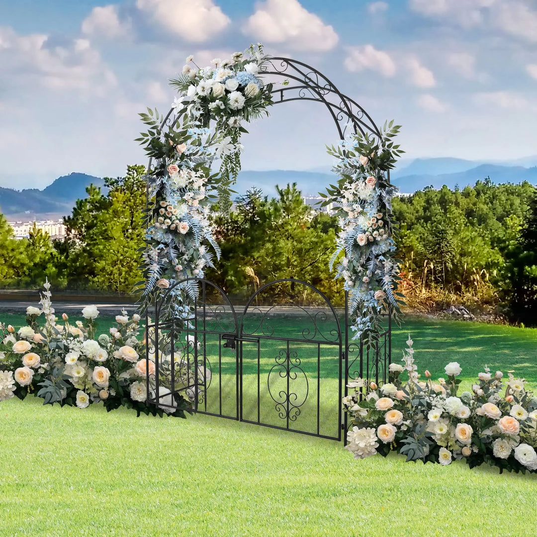 Metal Garden Arch Arbor with Double Gate