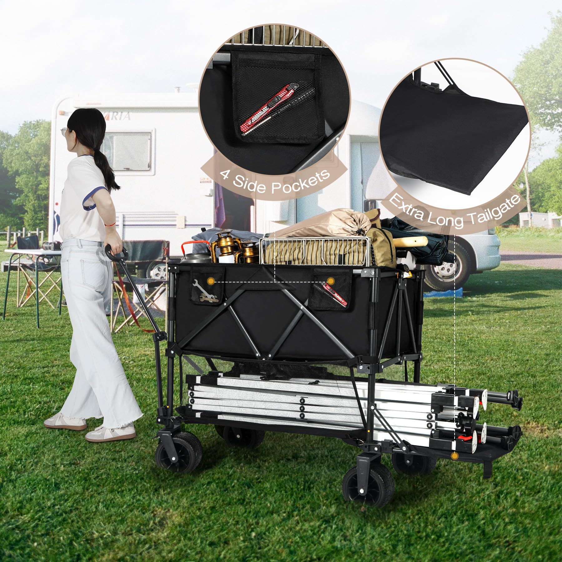 REDCAMP 400 lbs Double Decker Folding Wagon with 46-Inch Shelf