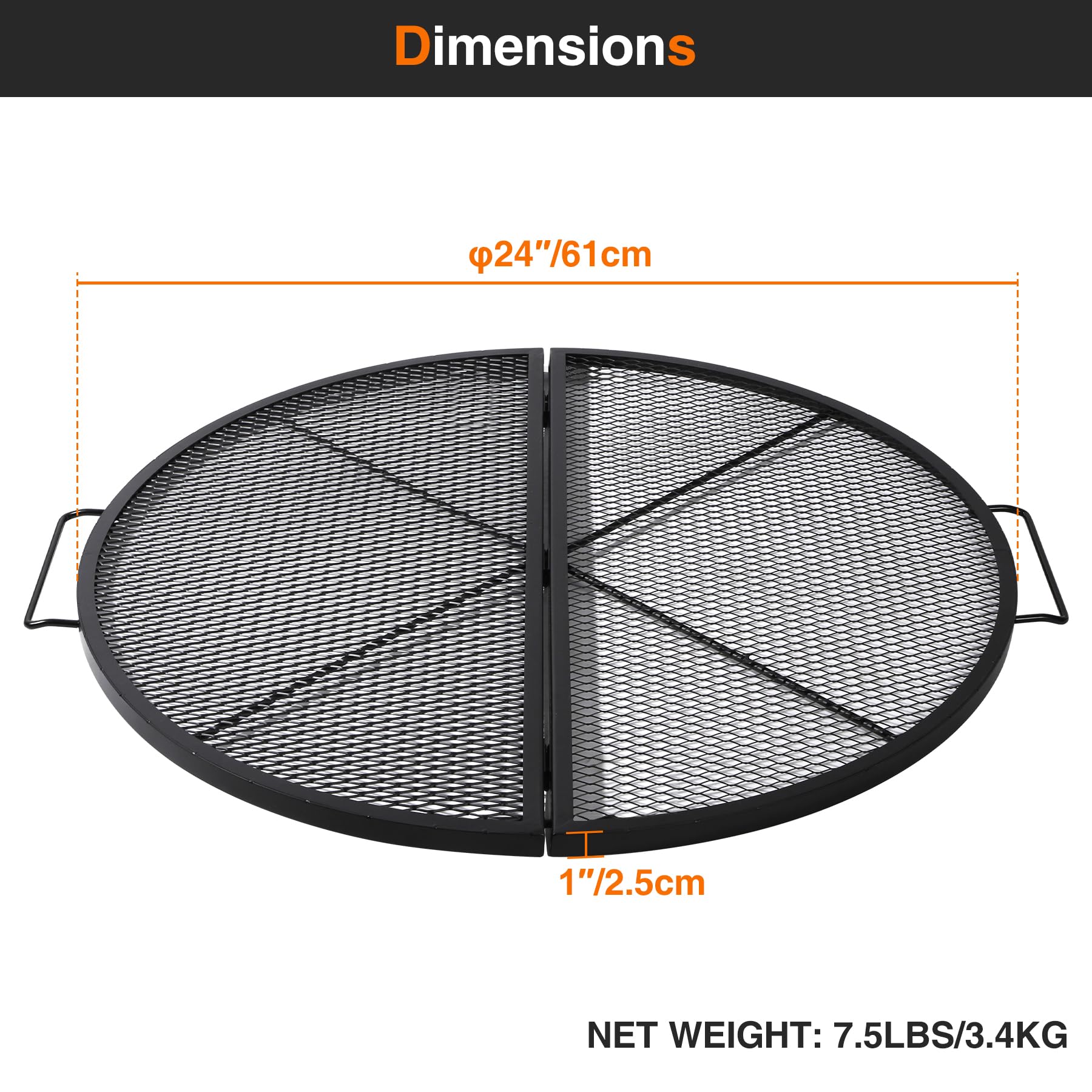 X-Marks Fire Pit Cooking Grill Grates Portable, Heavy Duty Folding Round Campfire Grill Grate, Firepit Grill Grate with Handles for Outdoor BBQ Picnic, Black 24 Inch