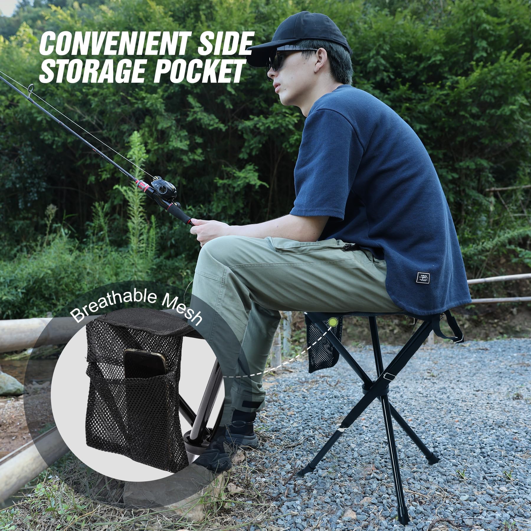 REDCAMP 2-Pack Extra Tall Folding Tripod Stools for Adults – Lightweight Portable Camping, Fishing, Backpacking, and Travel Chairs, Black