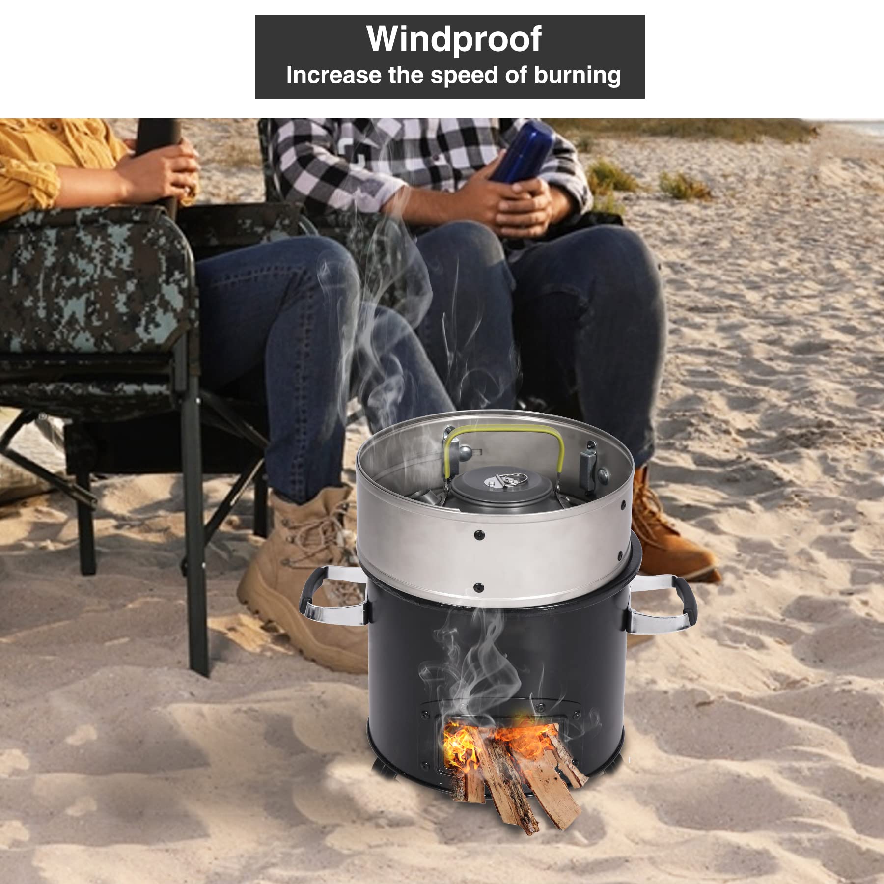 Rocket Stove Windscreen, 9.8"-14.2" Adjustable Stainless Steel Camping Wood Stove Windshield Portable for Outdoor Cooking, Round Silver