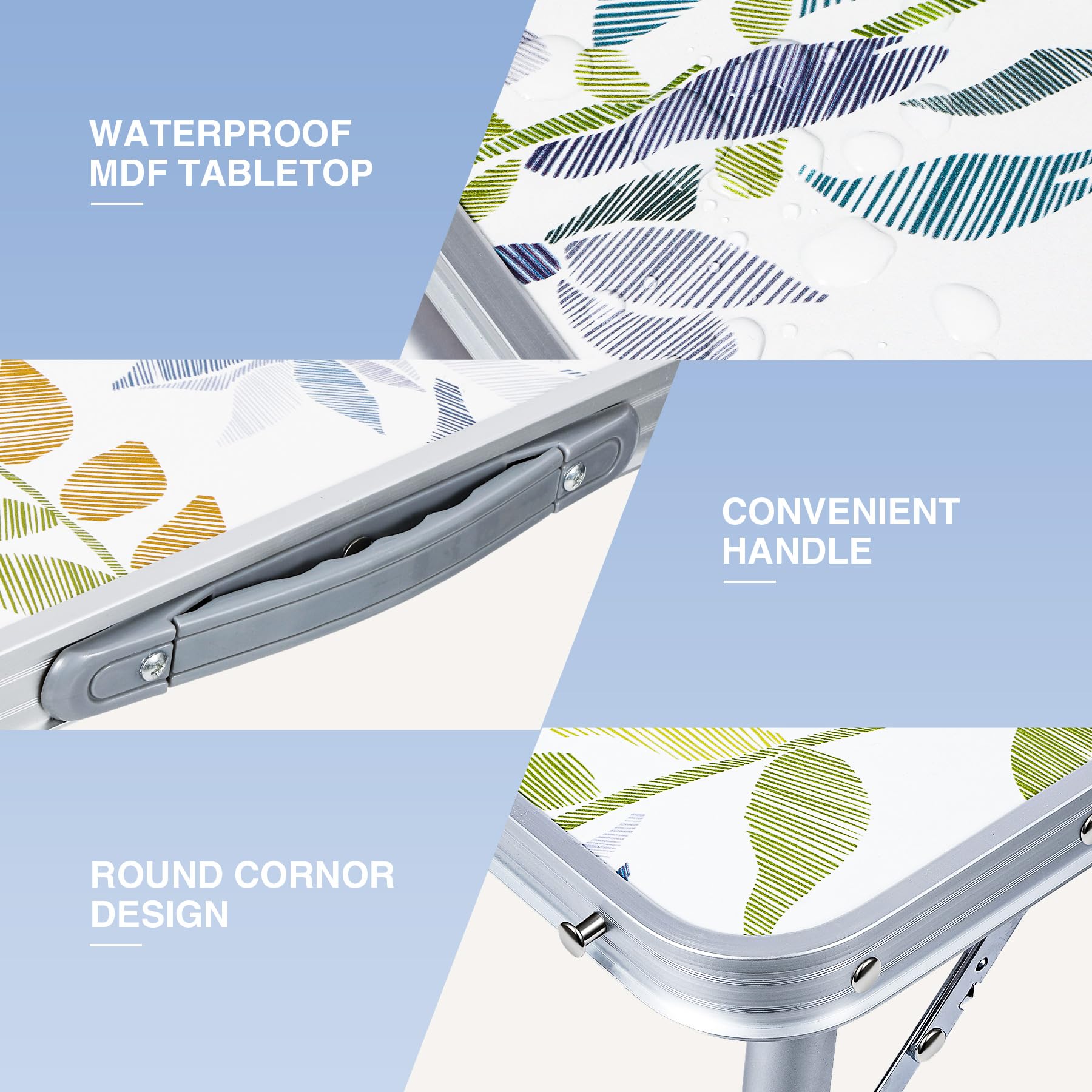 2ft Portable Camping Table，3 Adjustable Height