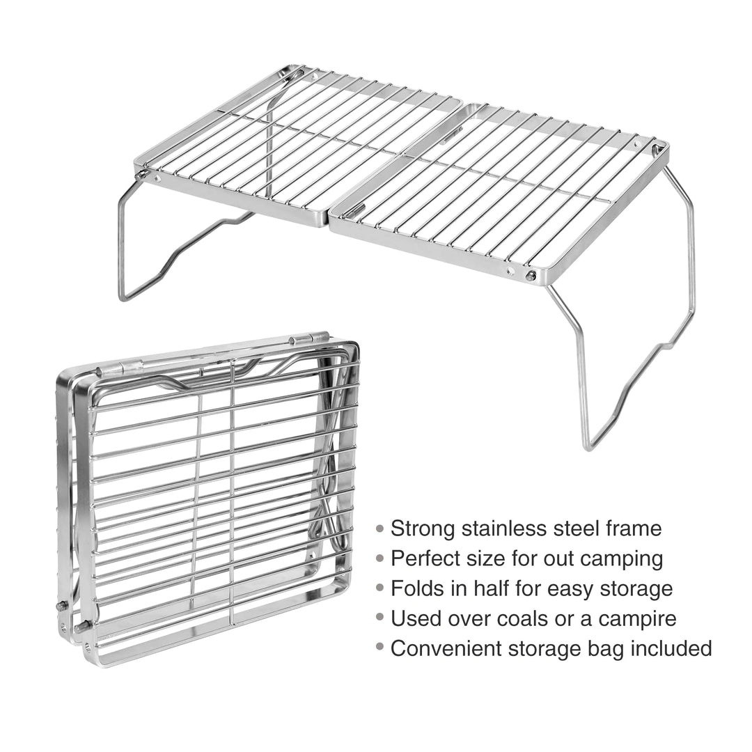 Portable Folding Campfire Grill 304 Stainless Steel Grate with Carrying Bag