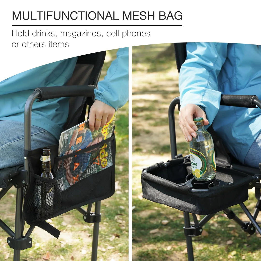 31-Inch Extra Tall Folding Chair, Tall Camping Chair with High Back, Hard Arms and Footrest