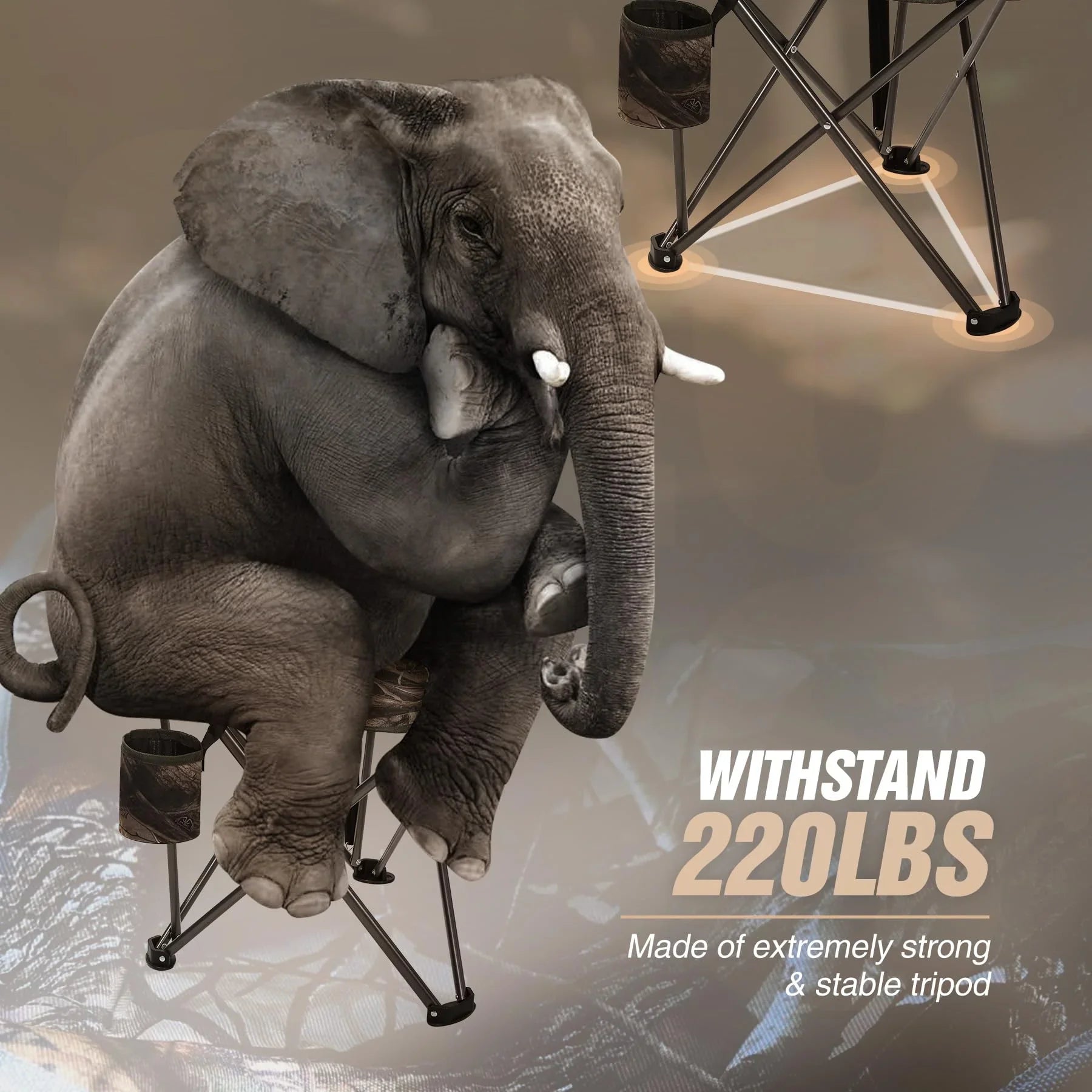 2 Pack Tall Tripod Chairs for Adults, Folding Lightweight Portable Golf Chairs for Spectators, Compact 3 Legged Tripod Stools Seat with Backrest for Camping Fishing Hunting, Camo