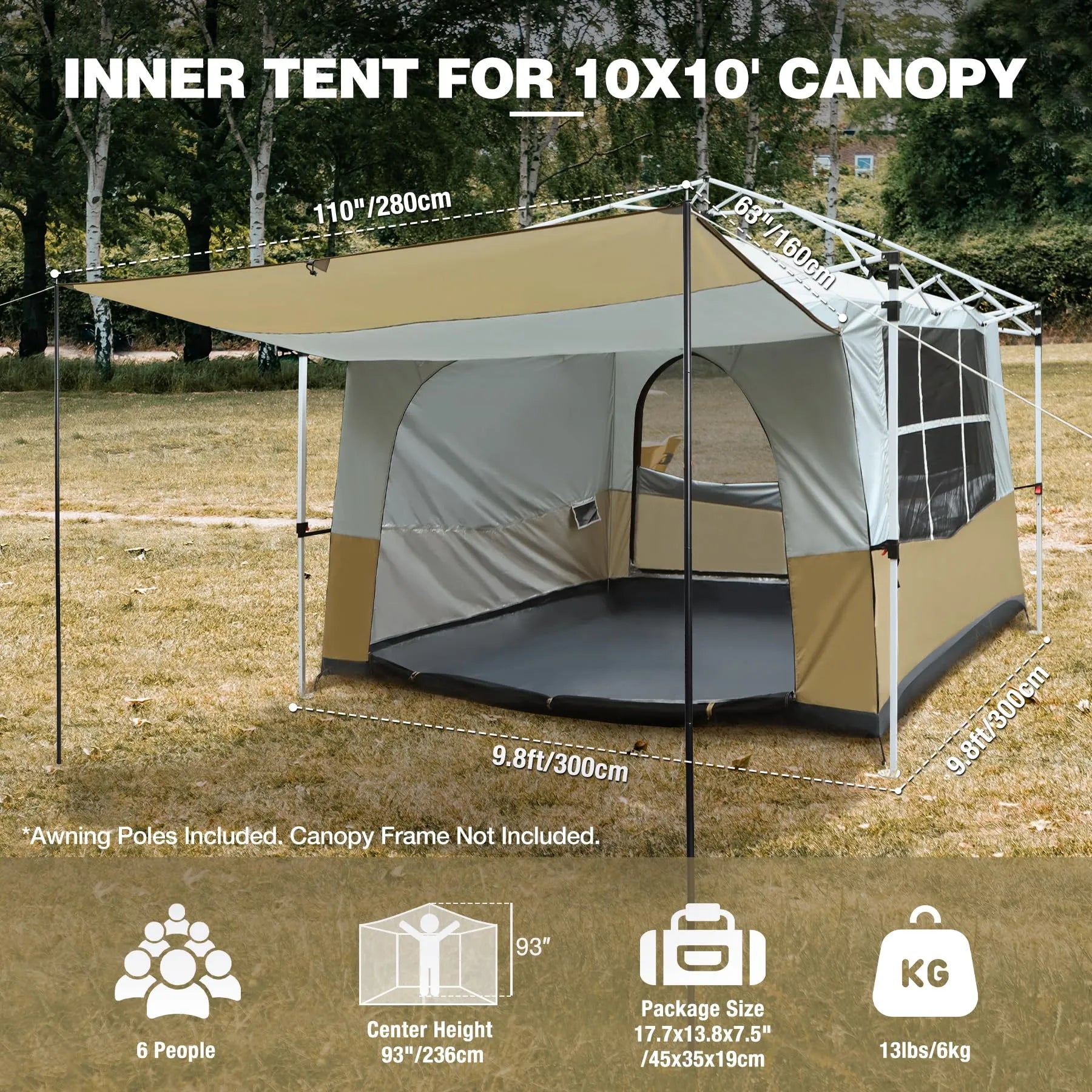 Camping Cube Inner Tent for 10'x10' Pop Up Canopy (Canopy not Included)