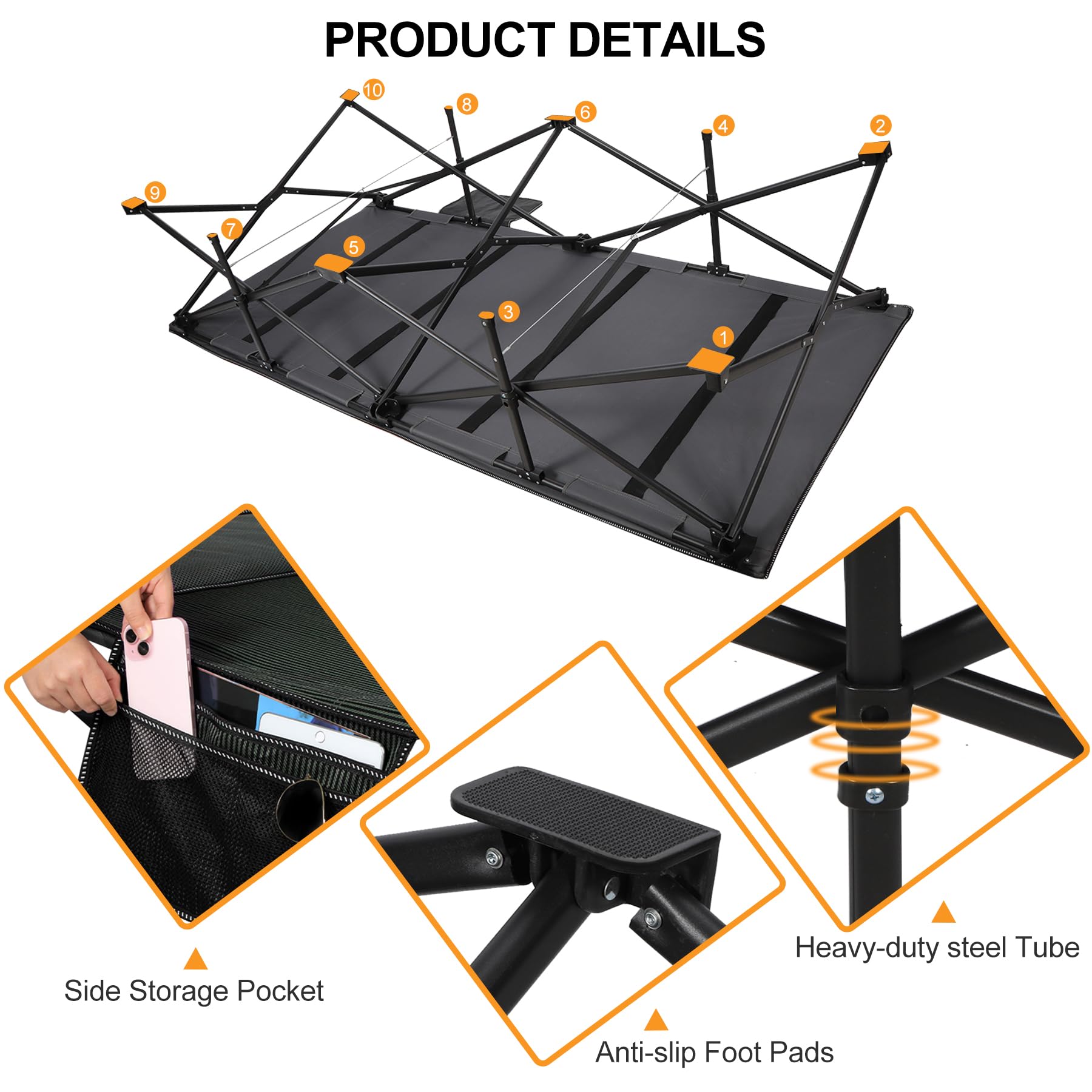 39.4" Extra Wide Heavy Duty Steel Camping Cot