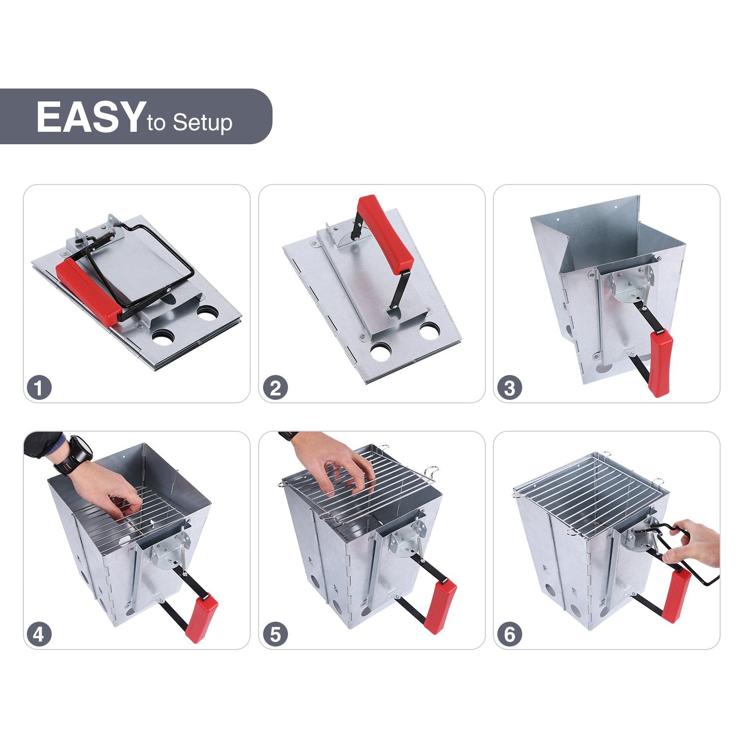 Quick Ignition Foldable Charcoal Chimney Starter with Grill, Multi-Functional BBQ Charcoal Grill Starter, Wood Stove and Rocket Stove for Outdoor Lawn, Patio & Camping