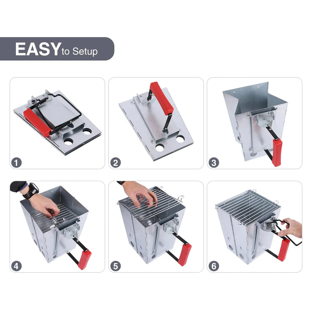 Quick Ignition Foldable Charcoal Chimney Starter with Grill, Multi-Functional BBQ Charcoal Grill Starter, Wood Stove and Rocket Stove for Outdoor Lawn, Patio & Camping