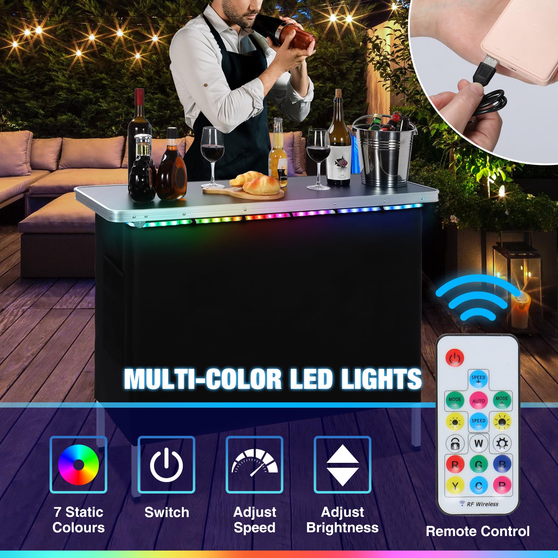 Pop-Up Folding Bar Table with LED Lighting System