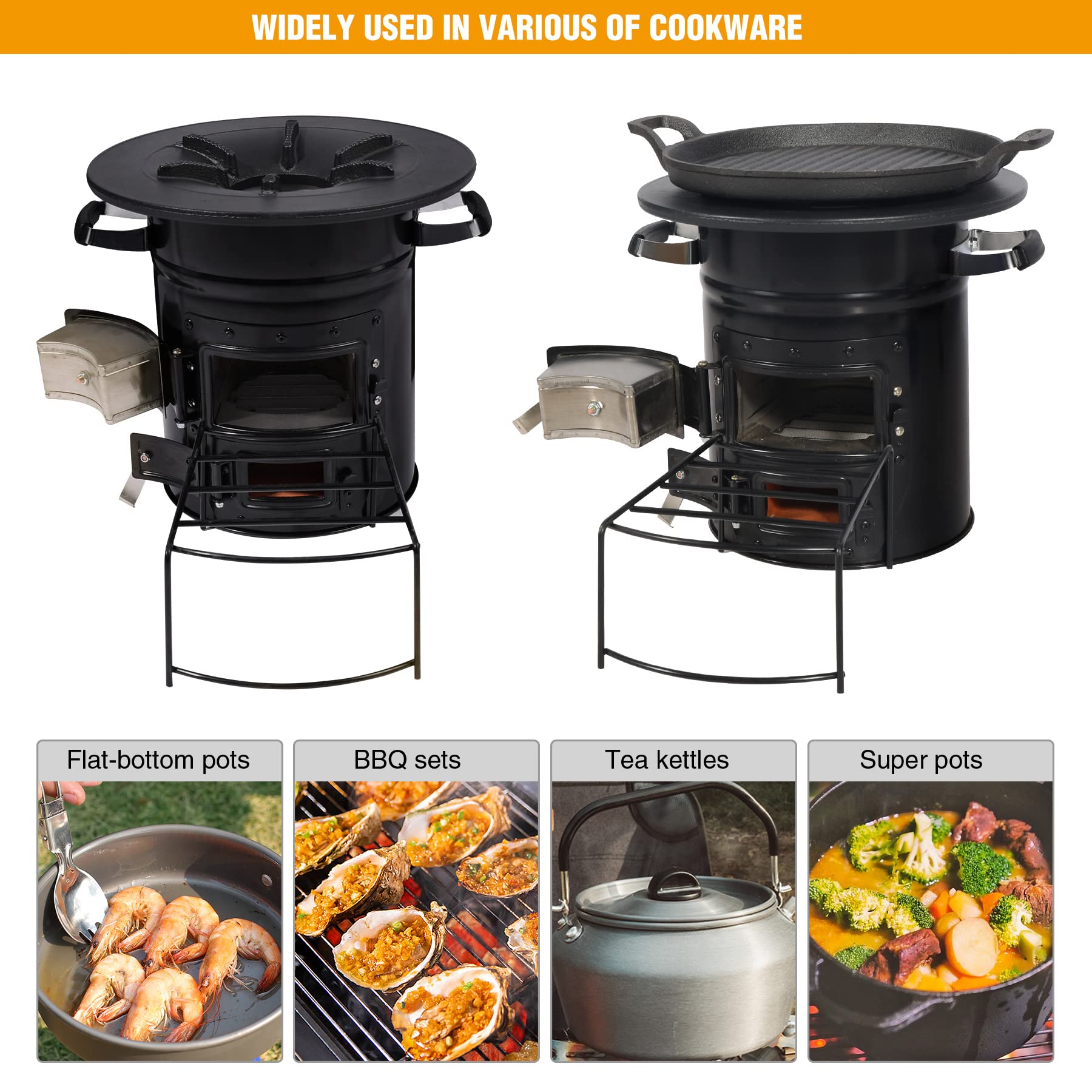 Rocket Stove Wood Burning Portable Camping Stove with Grill Pan