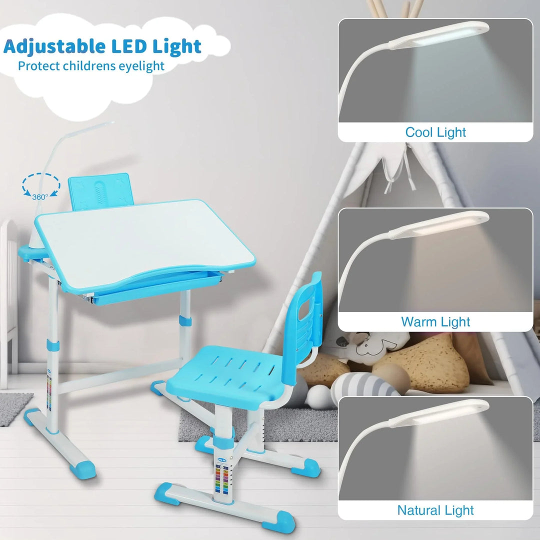 REDCAMP Adjustable Student Desk and Chair Set with Drawing Tilt Desktop