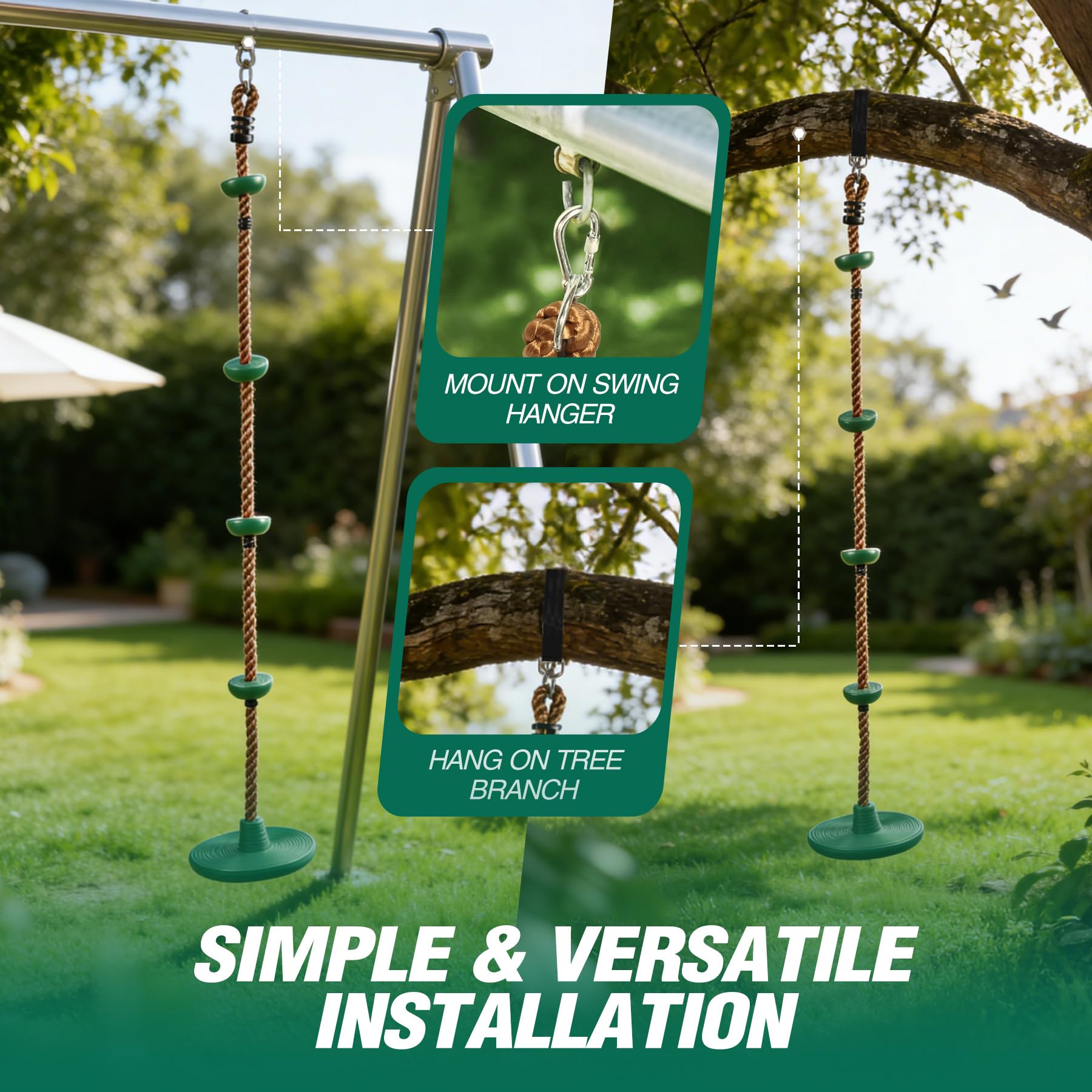 Climbing Rope Swings for Trees, Heavy Duty Plastic Disc Swing Seat for Kids and Adults with Hanging Strap and Snap Hooks