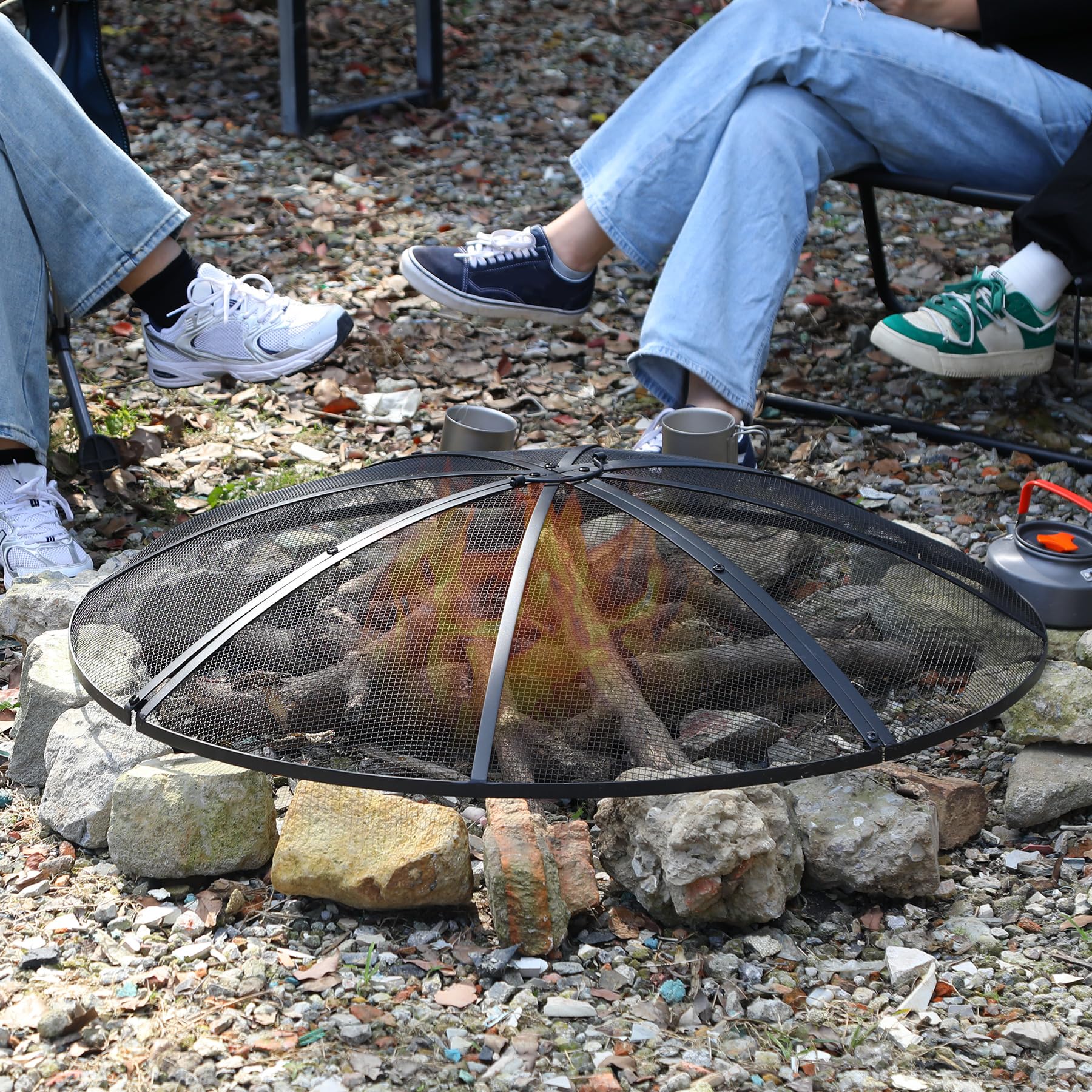 Fire Pit Spark Screen with Handle and Poker Outdoor Mesh Cover30"/36"