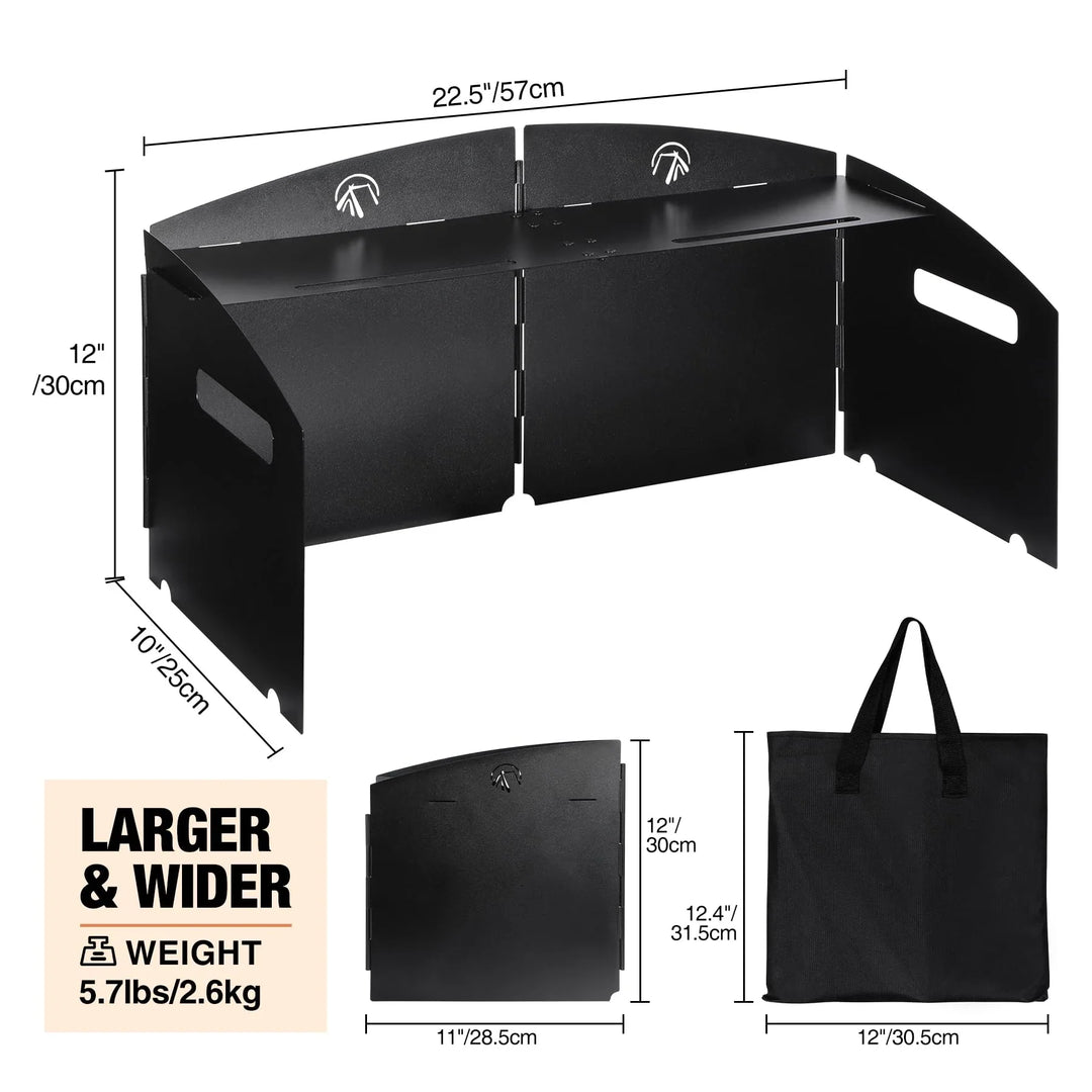 Portable 4 Panel Steel Camping Stove Windscreen, Foldable Windproof Outdoor Gas Stove Windshield with Storage Bag for Camping, Hiking, Backpacking, Picnic, Cooking Black