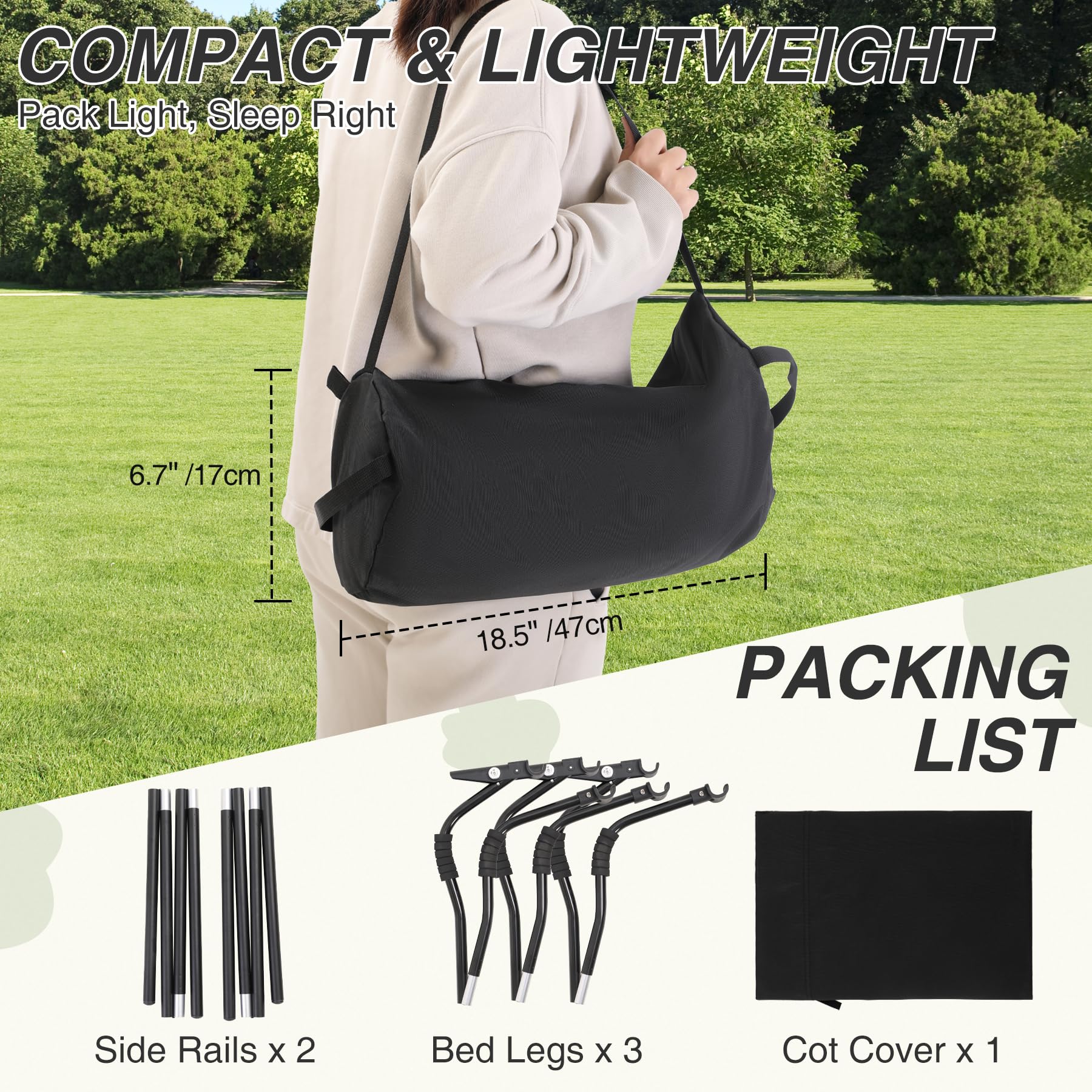 Ultralight Kids Cot,Portable Compact Camping Cot with Storage Bag for Adults, Portable Tent Cot with Side Pockets for Outdoor Travel Hiking Backpacking