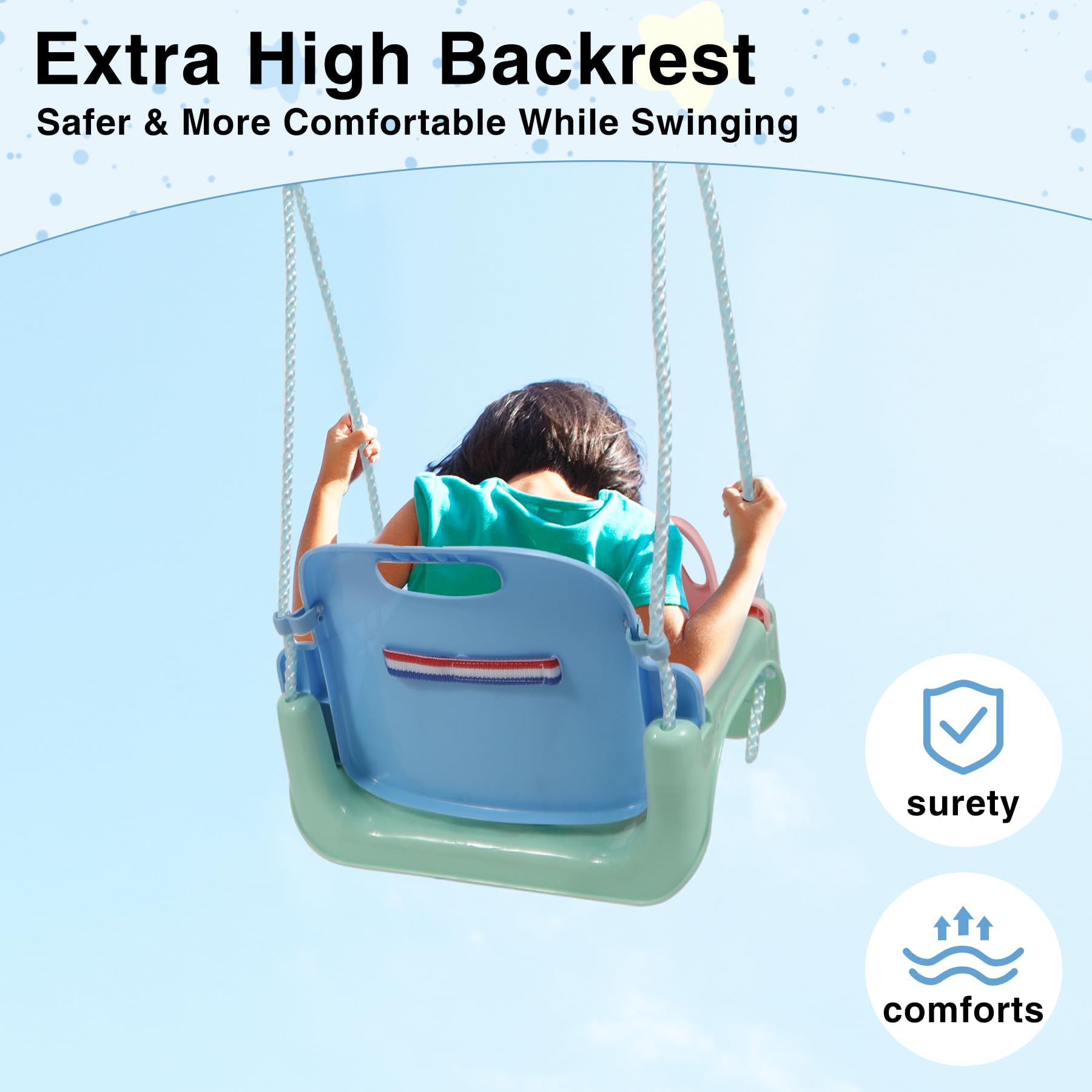 3 in 1 Toddler Swing for Outside Tree,Blue Green Pink