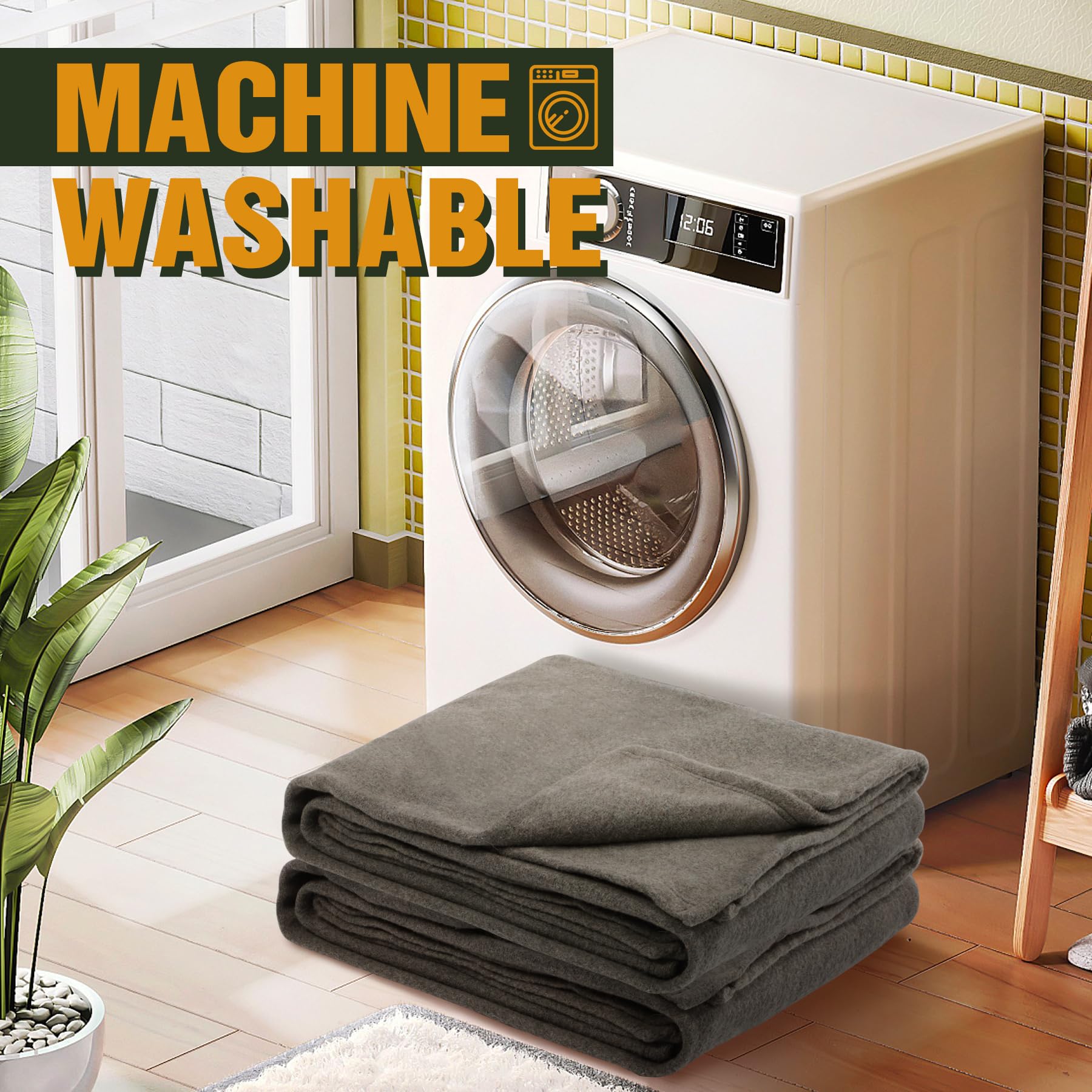 Wool Blanket, Warm and Thick Wool Camping Blanket- Great for Outdoors, Camping, Stadium Blanket, Picnics, Travel and Car, Machine Washable 86"x 63" Grey