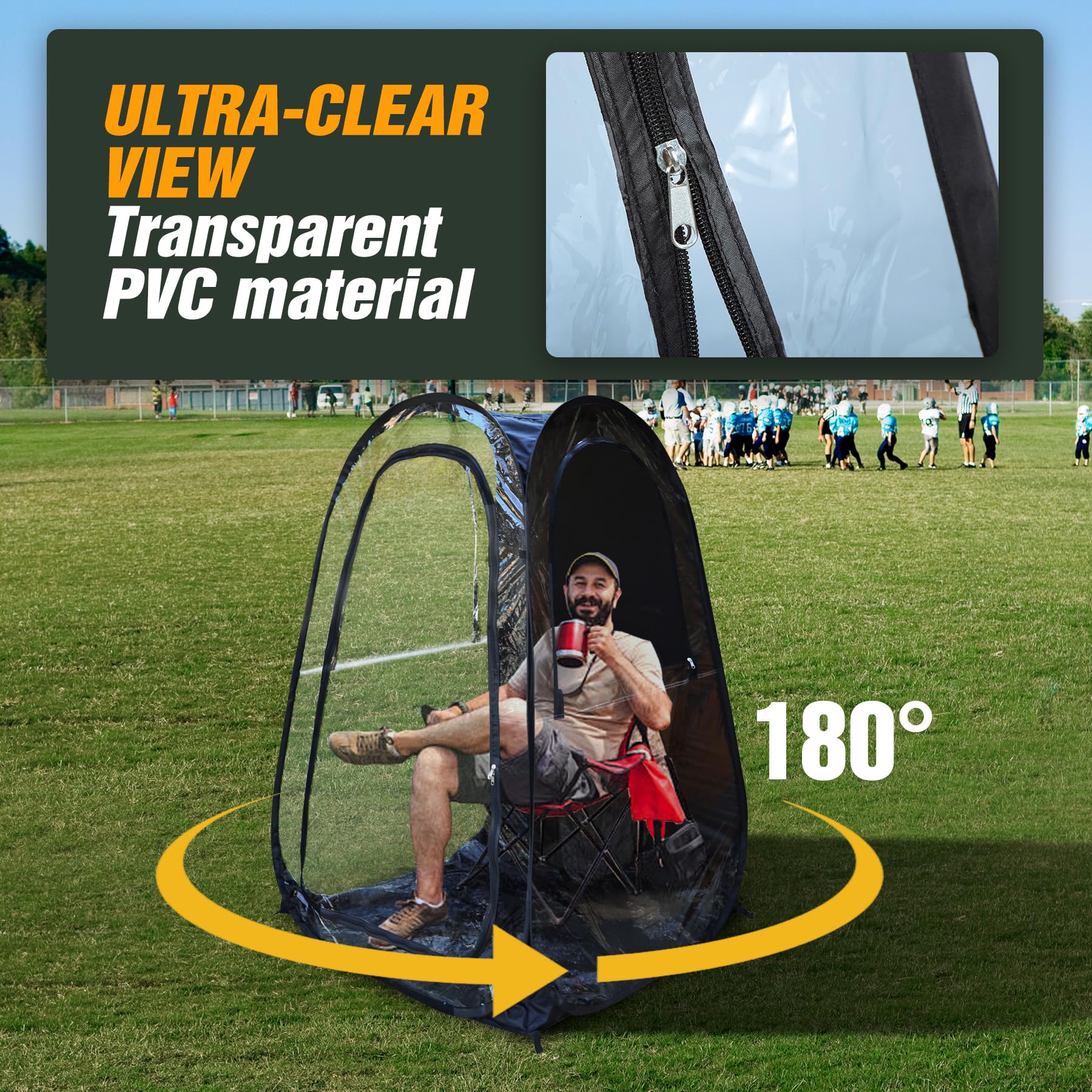 Sports Tent Pop Up Shelter, 1 Person All Weather Tents for Outside Sports, Waterproof Windproof Rain Pod, Instant Setup Clear Pop Up Shelter for Soccer, Baseball, Fishing