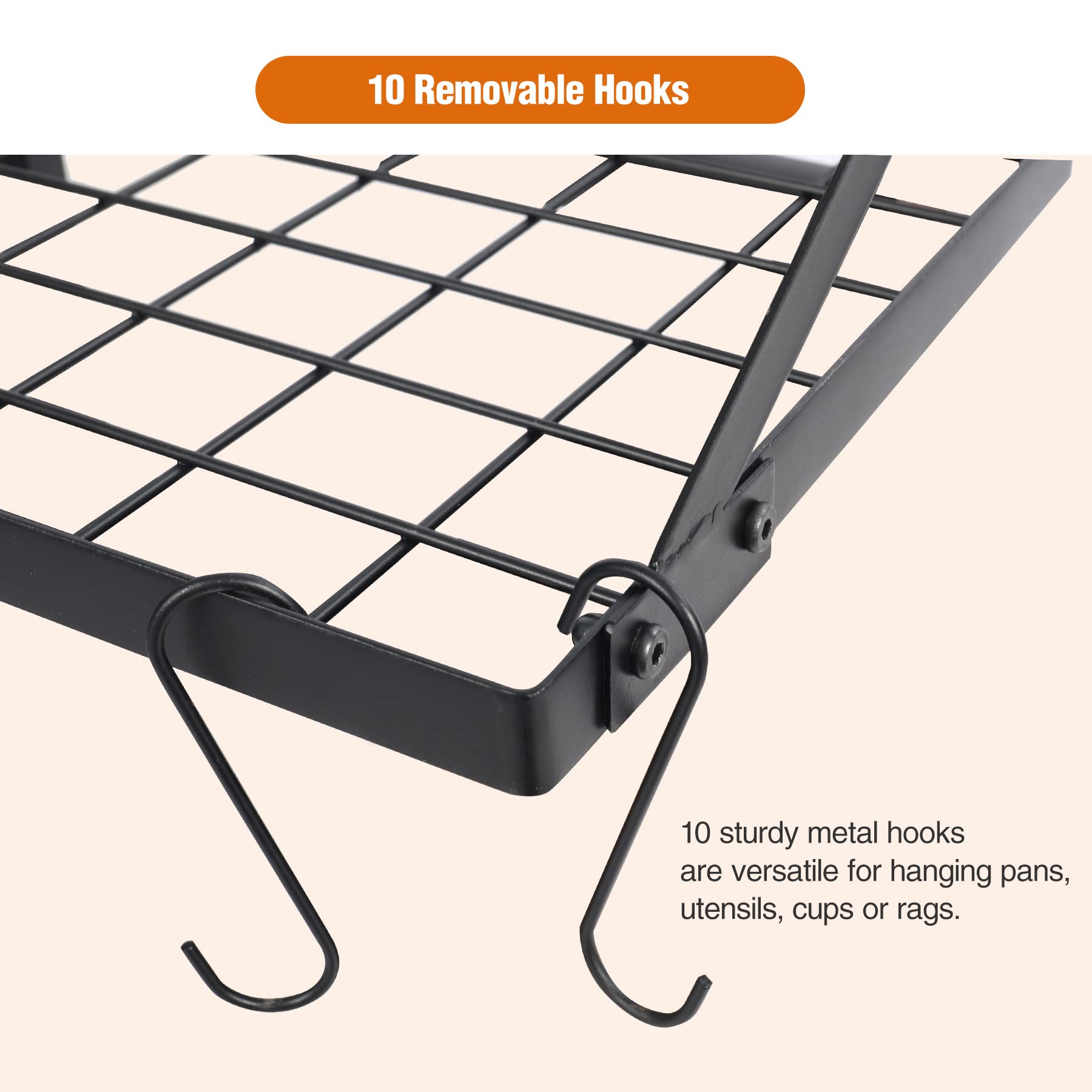 29” Wall Mounted Pot Rack Storage Shelf with 10 Hooks,Kitchen Pots and Pans Hanging Rack Holder for Utensils Cookware Household,Black