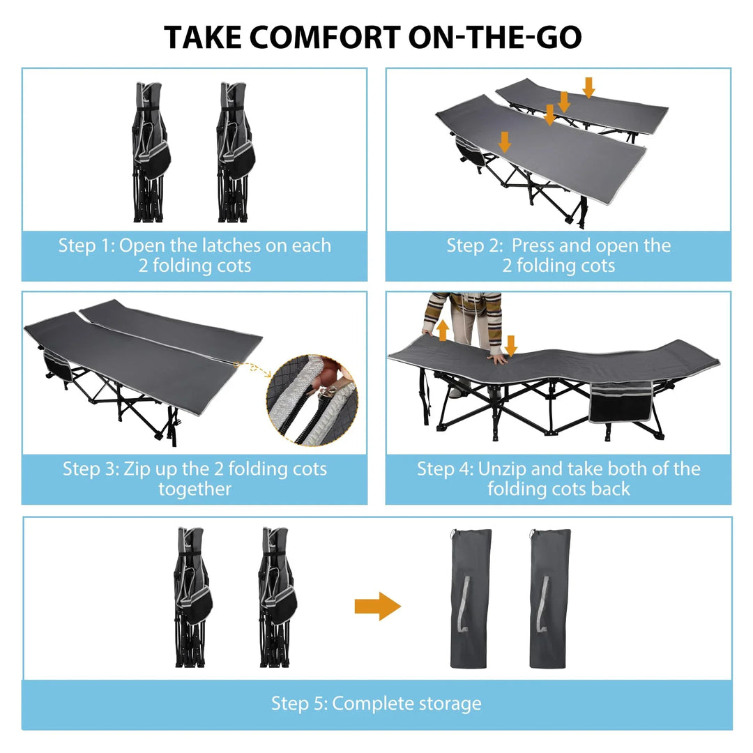2 Person Folding Camping Cot, 56" Extra Wide