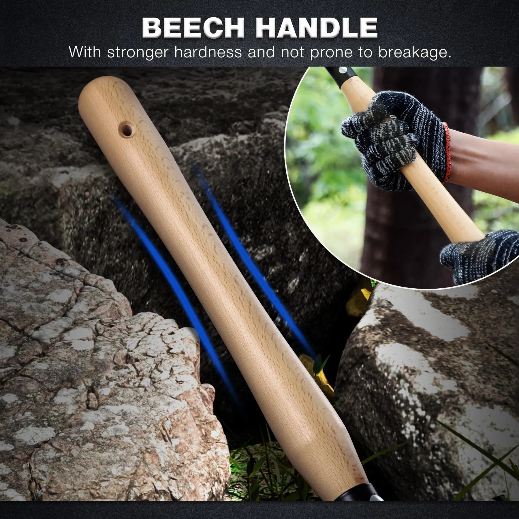 23" Forces Spetsnaz Shovel, Tactical Entrenching Tool Hardwood Handle Shovel, Military Folding Camping Shovel for Camping Hiking Gardening Beach, Black