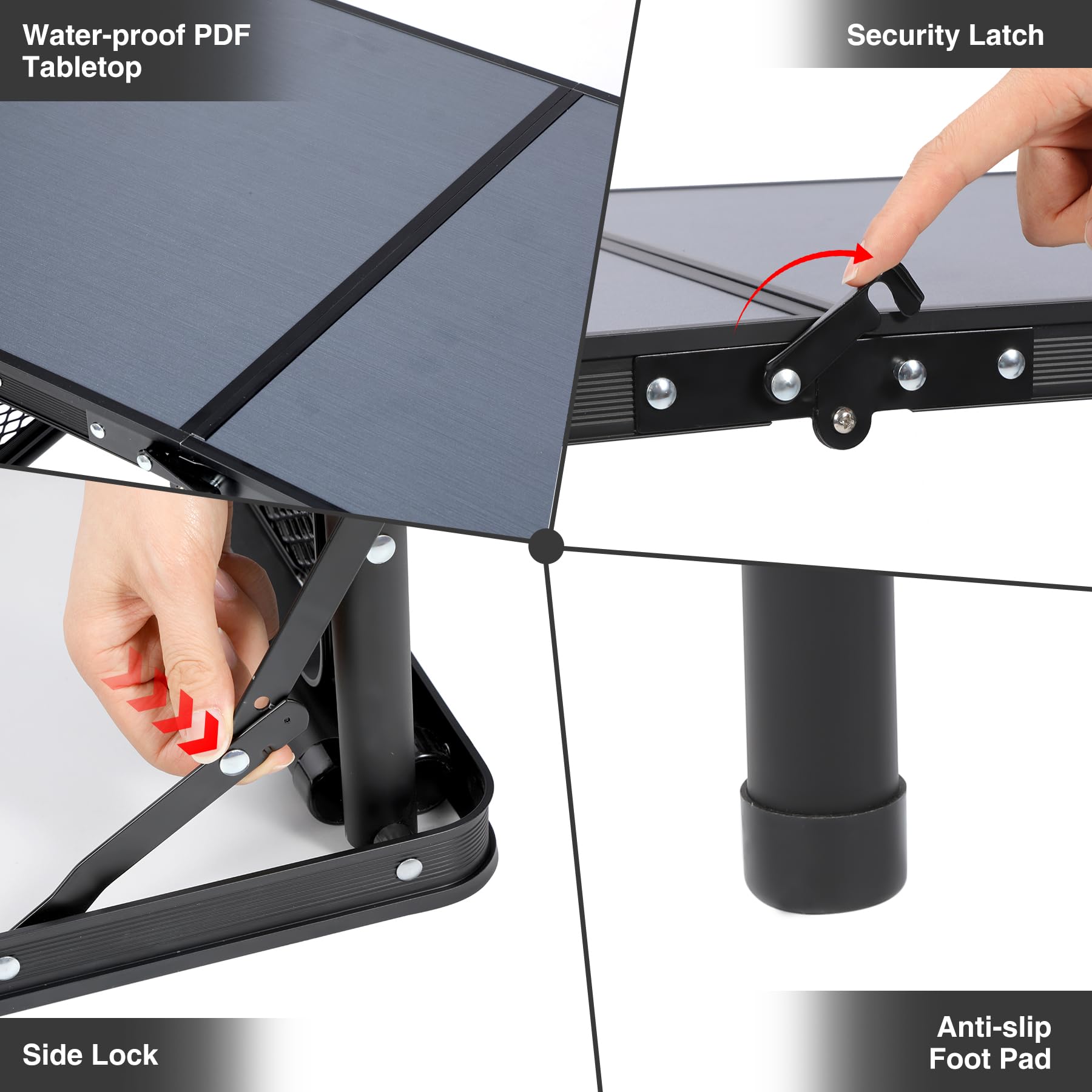 3ft Adjustable Aluminum Camping Table with Side Wings