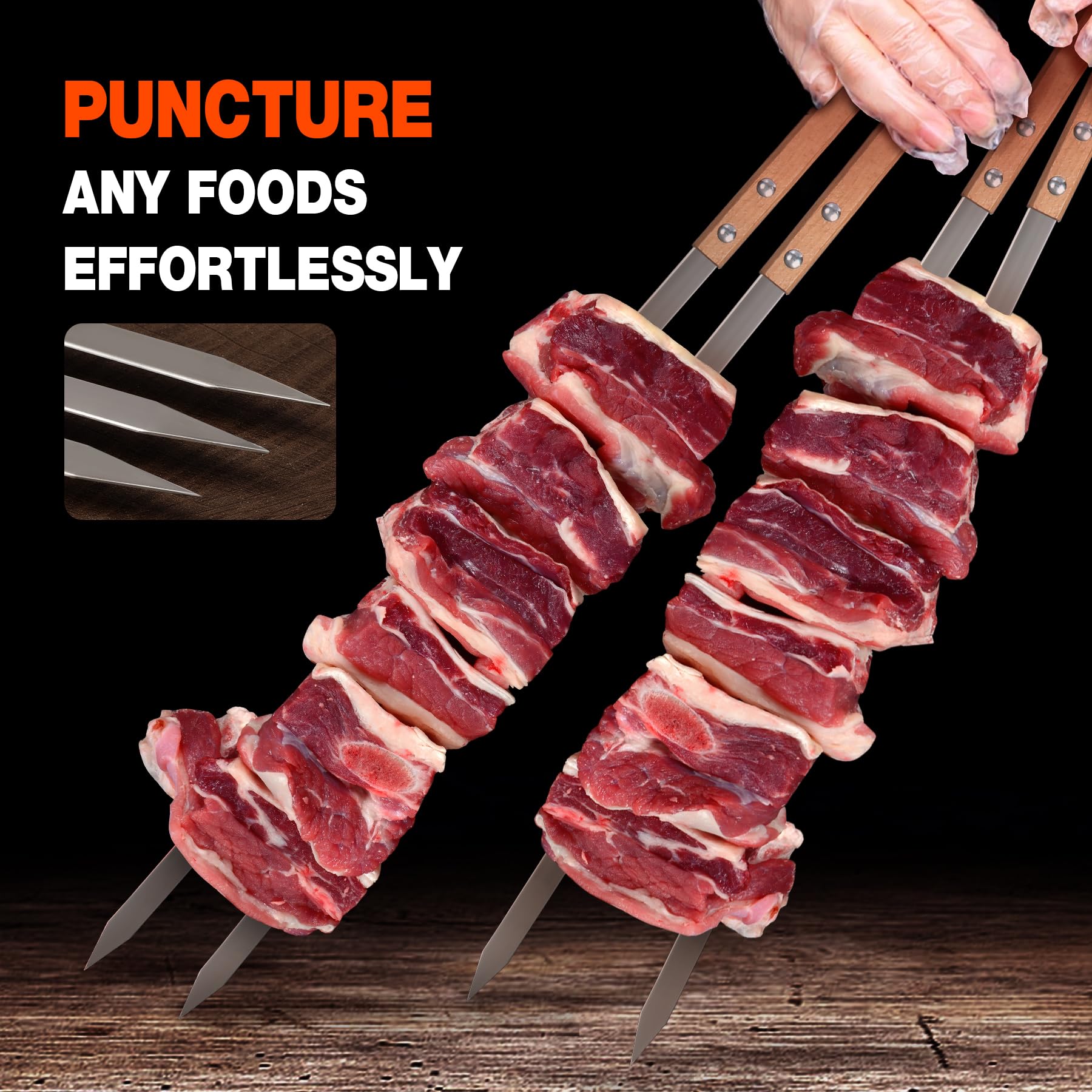 8PCS Kabob Skewers for Grilling, 23" Long 5/8 Wide Flat Metal Skewers for Kabobs, Reusable BBQ Stainless Steel Sticks with Wooden Handle for Outdoor Camping Picnic Cooking, Silver