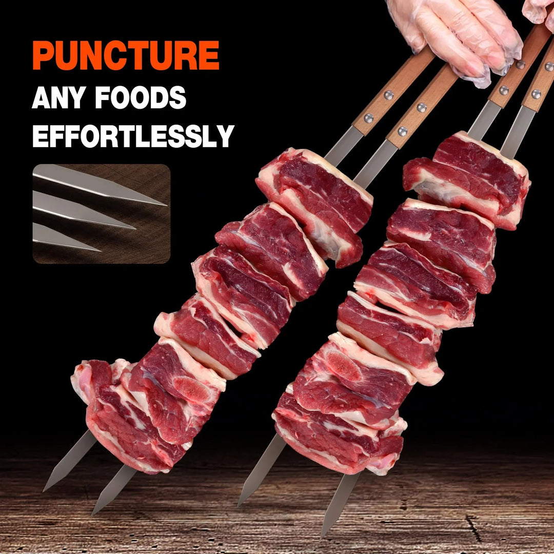 8PCS Kabob Skewers for Grilling, 23" Long 5/8 Wide Flat Metal Skewers for Kabobs, Reusable BBQ Stainless Steel Sticks with Wooden Handle for Outdoor Camping Picnic Cooking, Silver