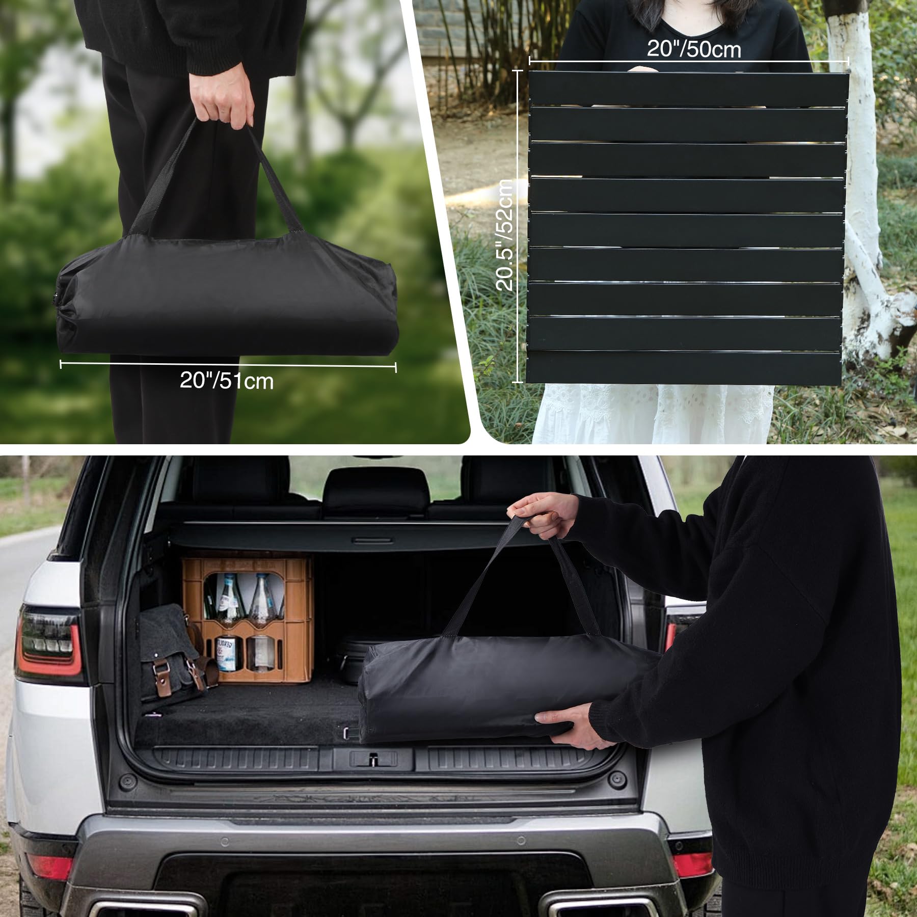 Portable Roll-Up Metal Camp Table - Black Square