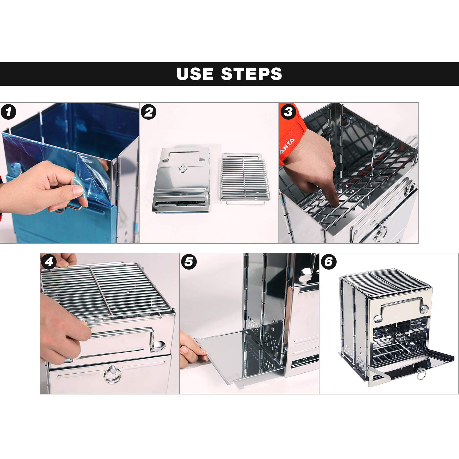 Folding Wood Burning Camping Stove with Grill