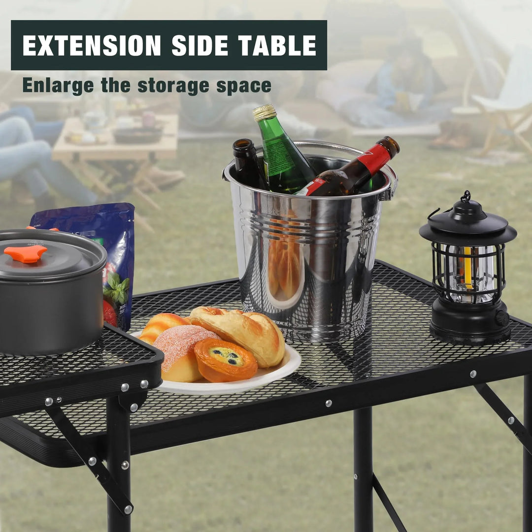 Mesa de cocina portátil para acampar con organizador de almacenamiento para exteriores