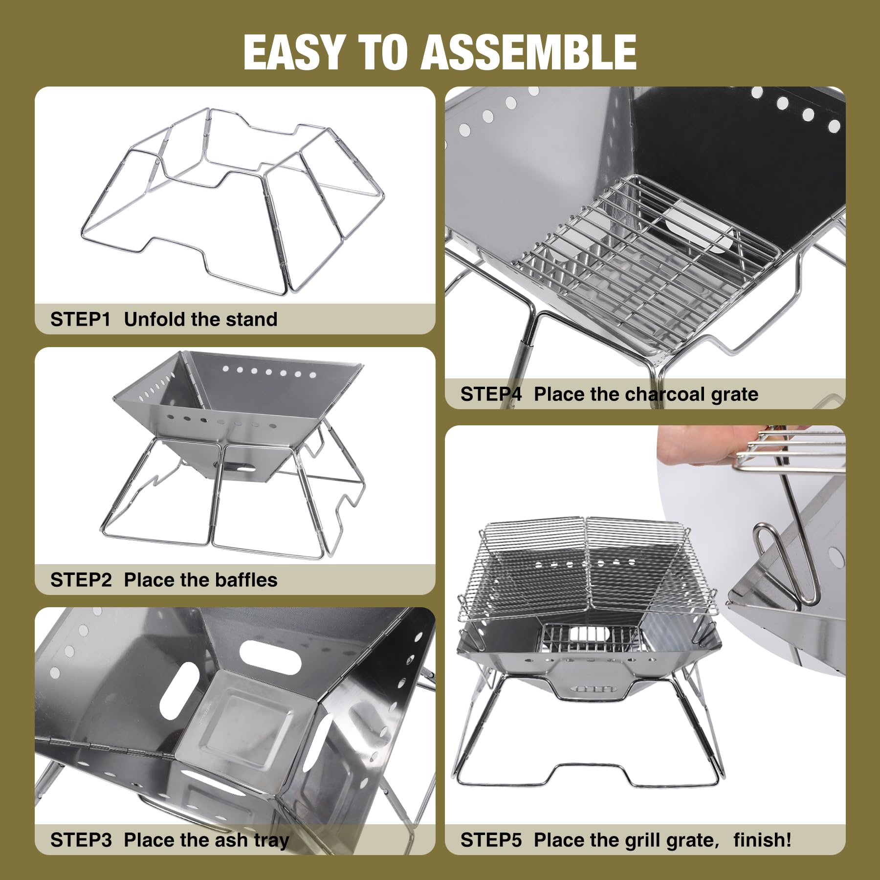 Foldable Fire Pit with Grill for Camping Collapsible Portable Fire Pit with Campfire Grill & Tote Bag for Backyard, Patio, Picnic, BBQ