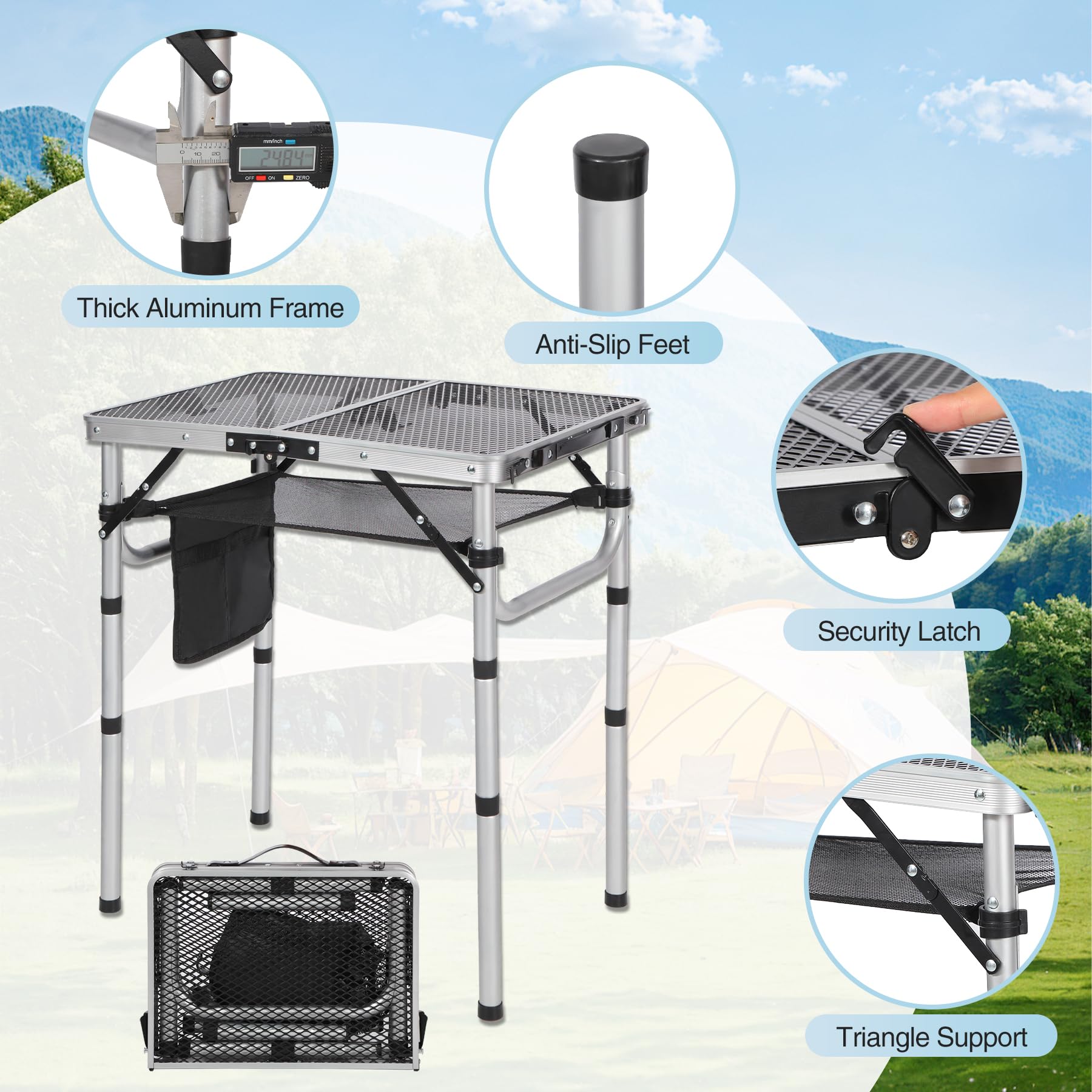 Adjustable Aluminum Mesh Camping Table