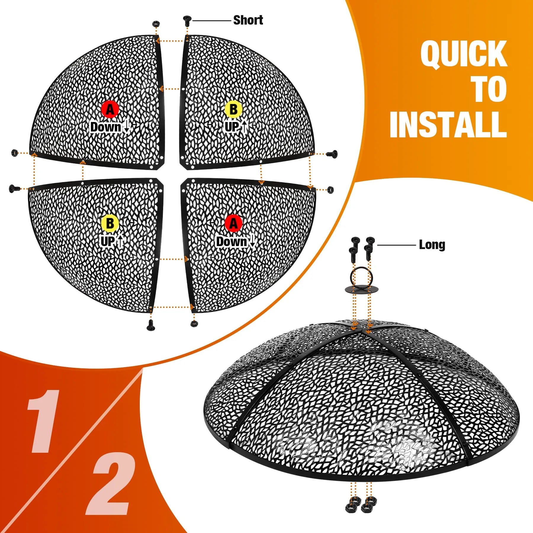 30Inch Fire Pit Spark Screen, Collapsible Fire Pit Screen Round with Handle