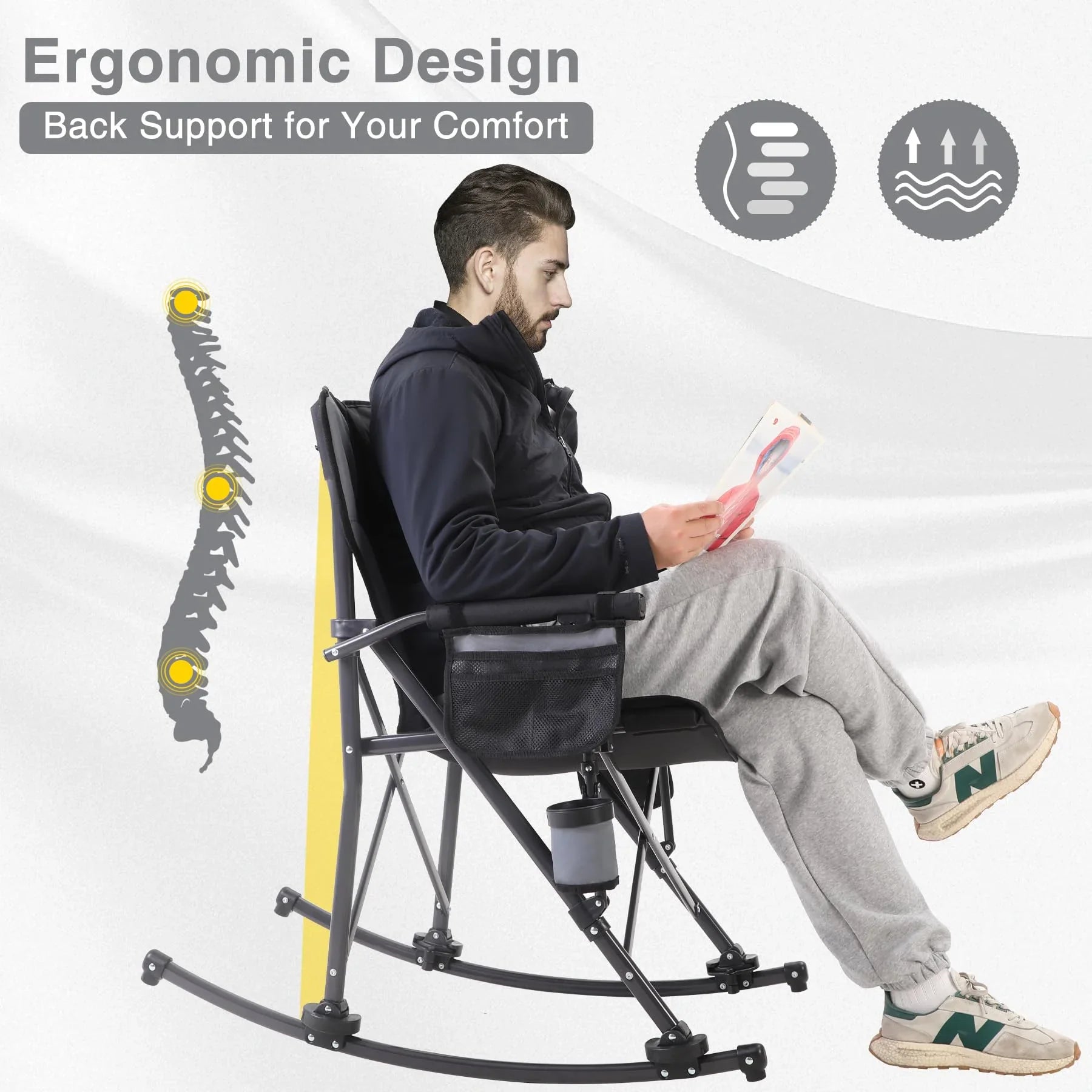Oversized Folding Camping Chair for Adults Heavy Duty 250/300/330lb, Sturdy Steel Frame Outdoor Camp Chairs Portable Lawn Chair with High Back and Cup Holder