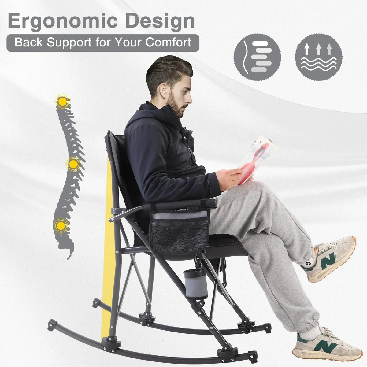REDCAMP high-back rocking camping chair with padded back and seat
