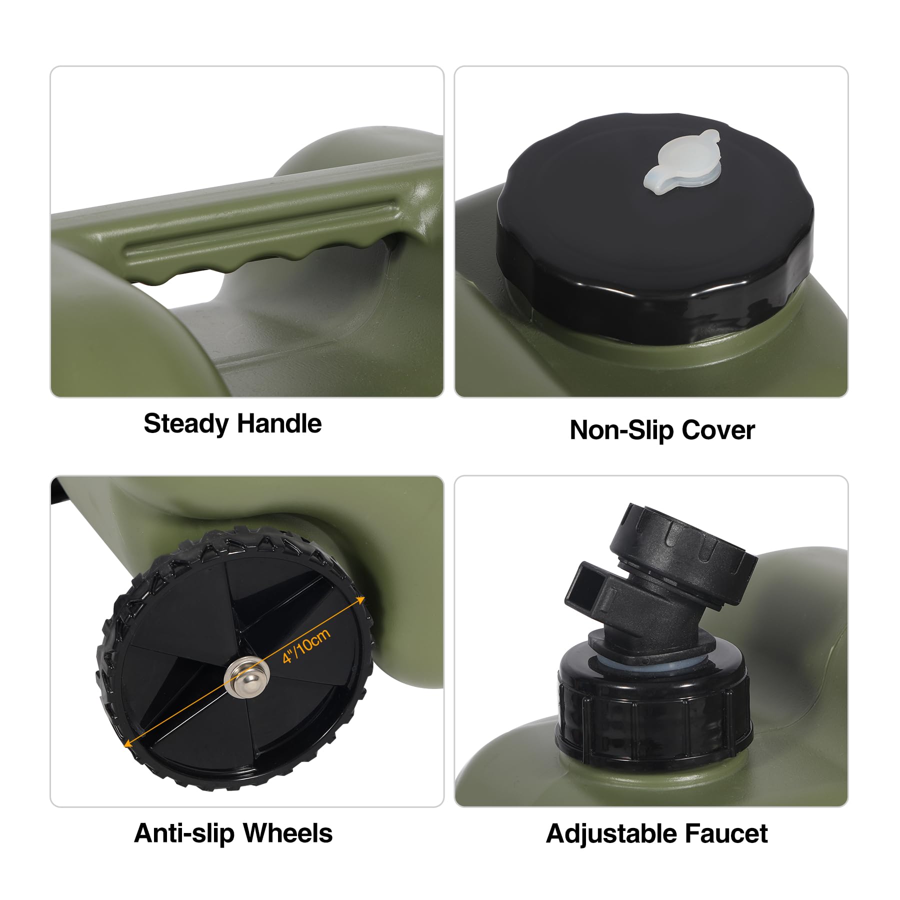 7.4 Gal Water Container with Wheels & Spigot | Portable Rolling Emergency Camping Water Jug with Folding Handle | BPA Free Food Grade Water Storage Tank for Camping, 2 Pack(28L, Green)