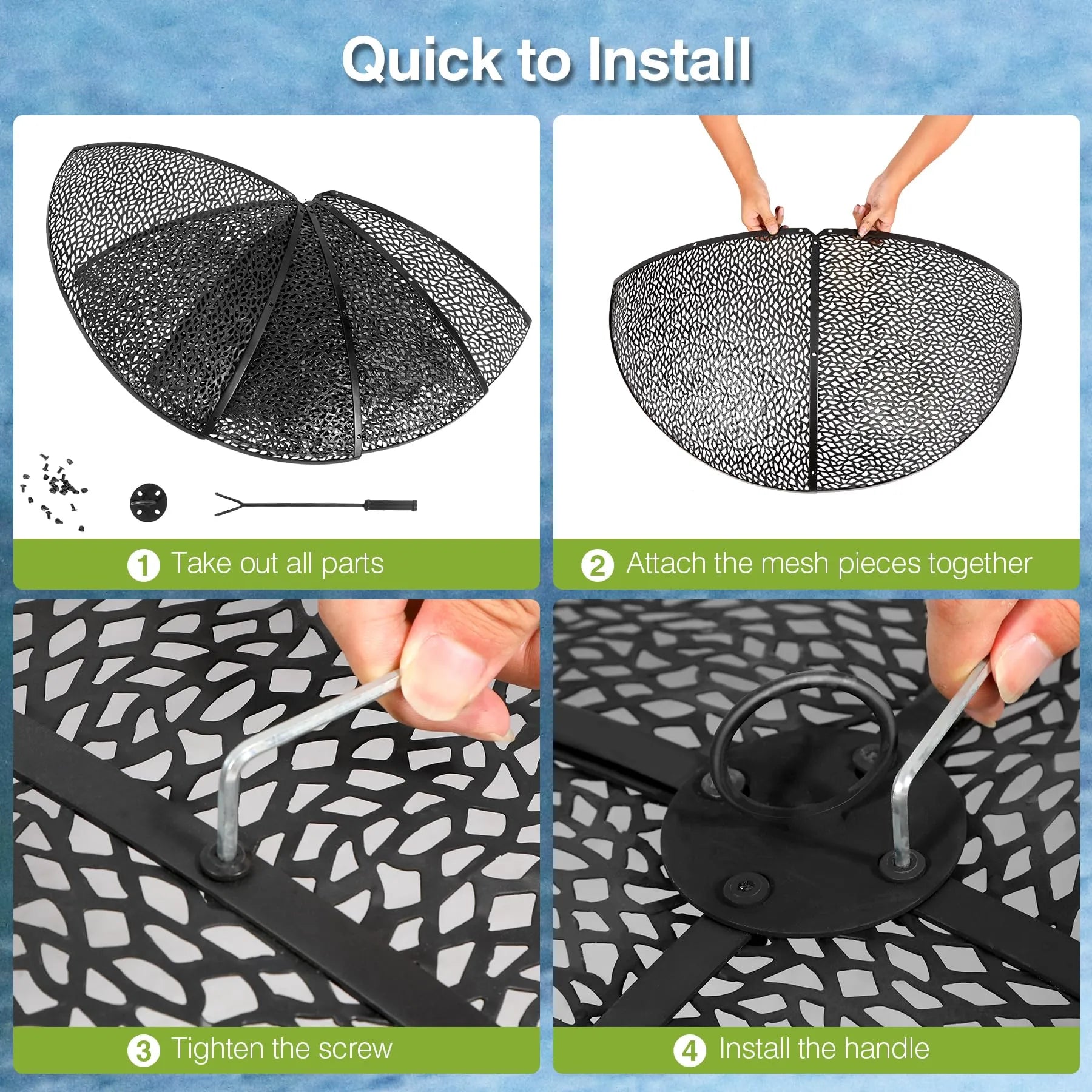 36Inch Fire Pit Spark Screen, Collapsible Fire Pit Screen Round with Handle, Heavy Duty Iron Fire Pit Cover Mesh Round Replacement Firepit Screens Easy Opening for Outdoor Patio Backyard