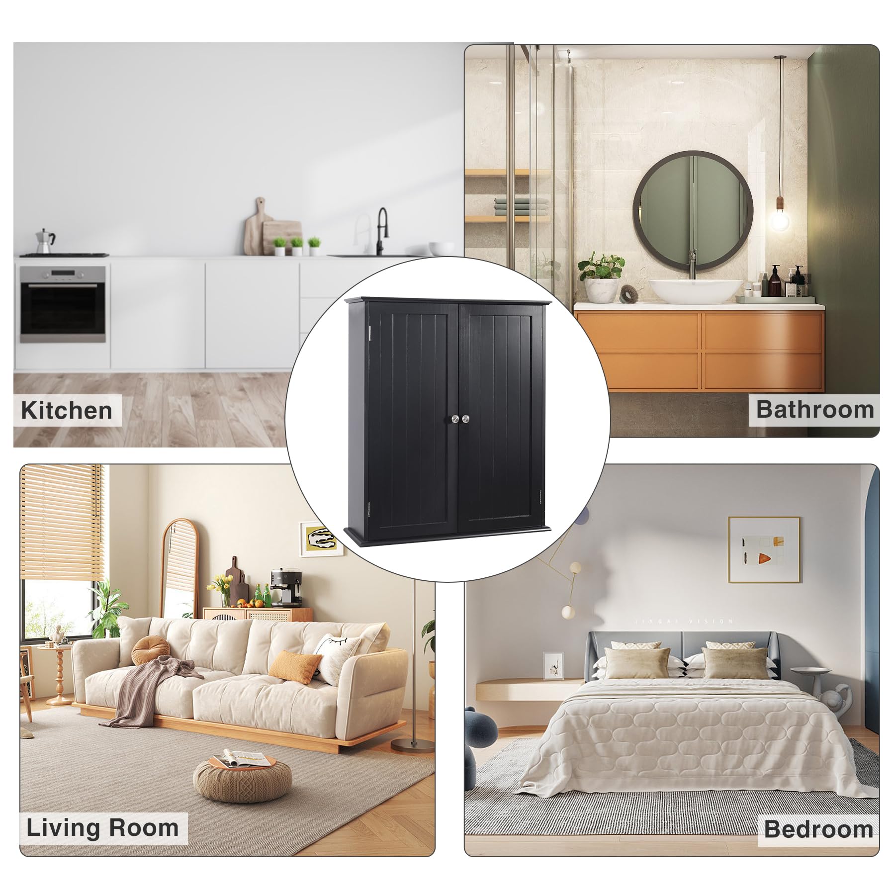 REDCAMP black wall storage cabinet for bathroom, kitchen, living room, and bedroom use