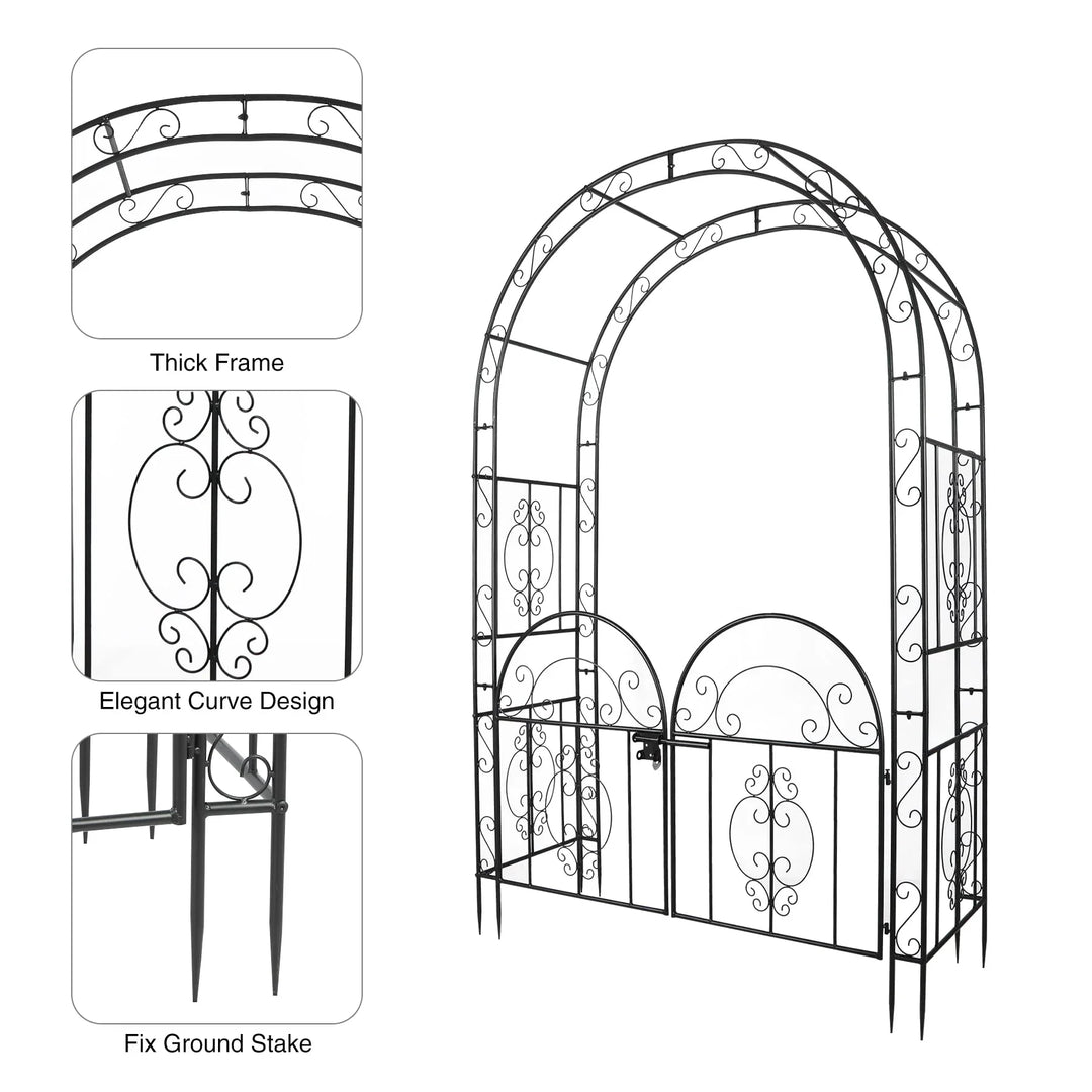 Metal Garden Arch Arbor with Double Gate