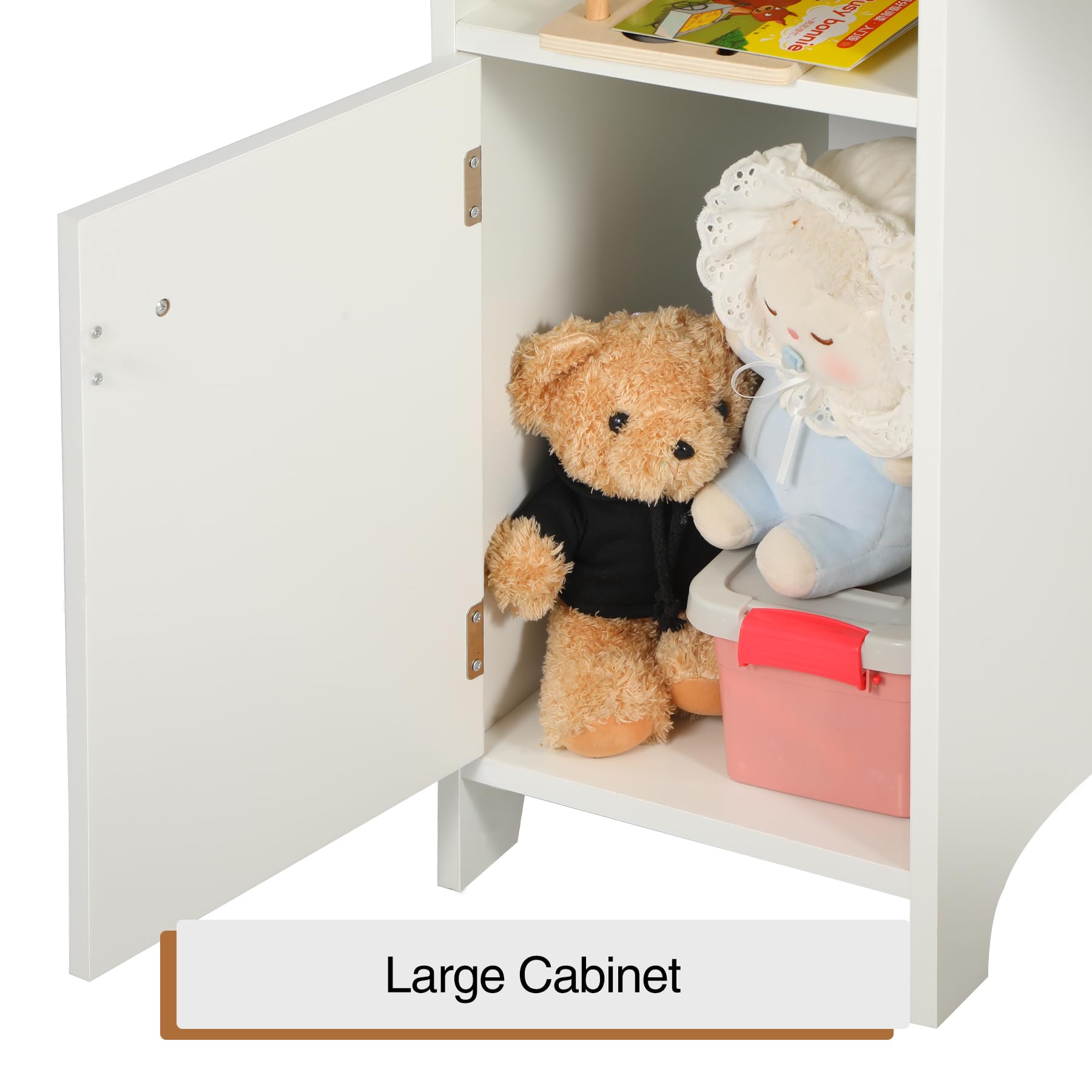 Kids Study Desk and Chair Set with Hutch, Wooden Writing Table, Ergonomic Homework Station with Storage Cabinet & Bulletin Board for Bedroom, School, White