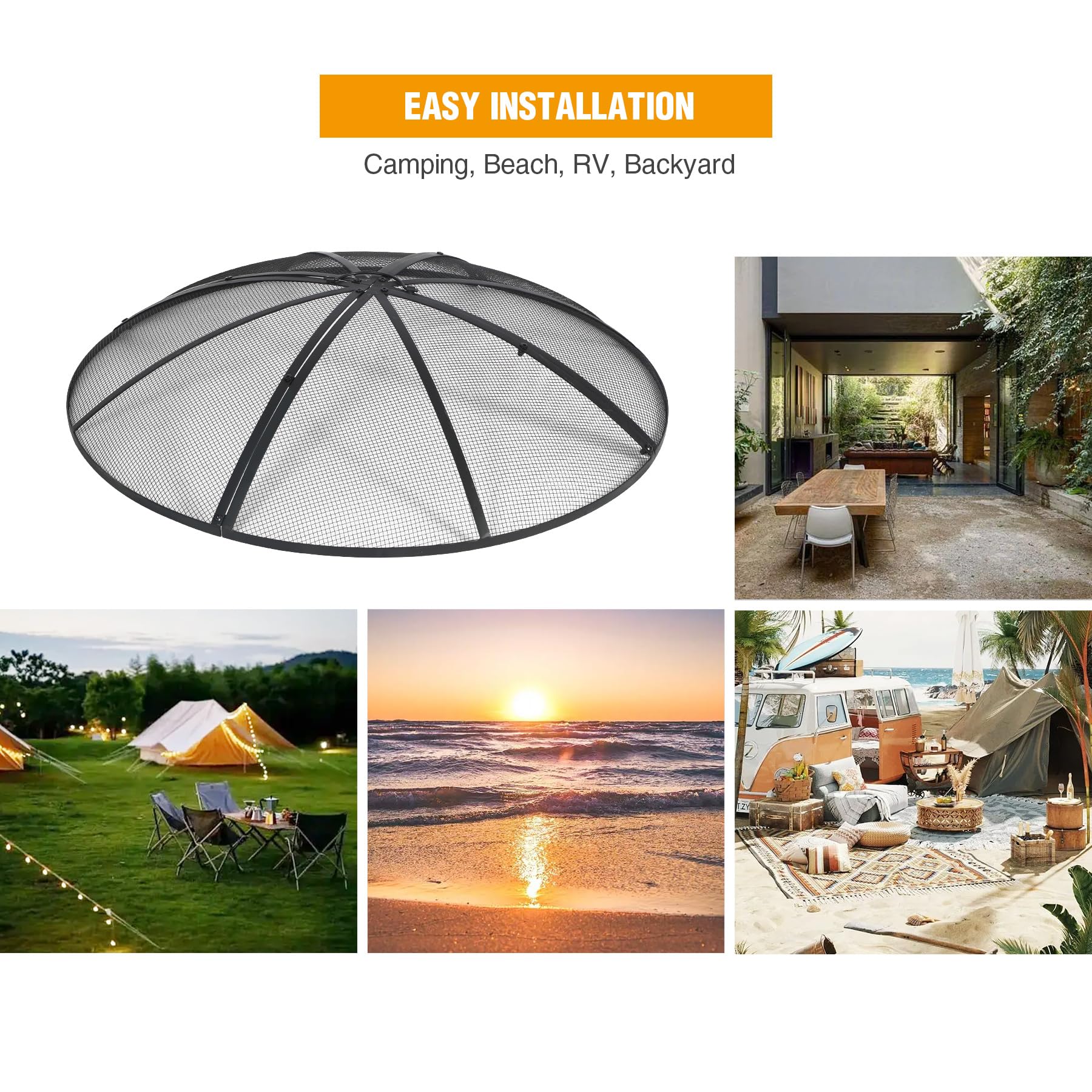 Fire Pit Spark Screen with Handle and Poker Outdoor Mesh Cover30"/36"