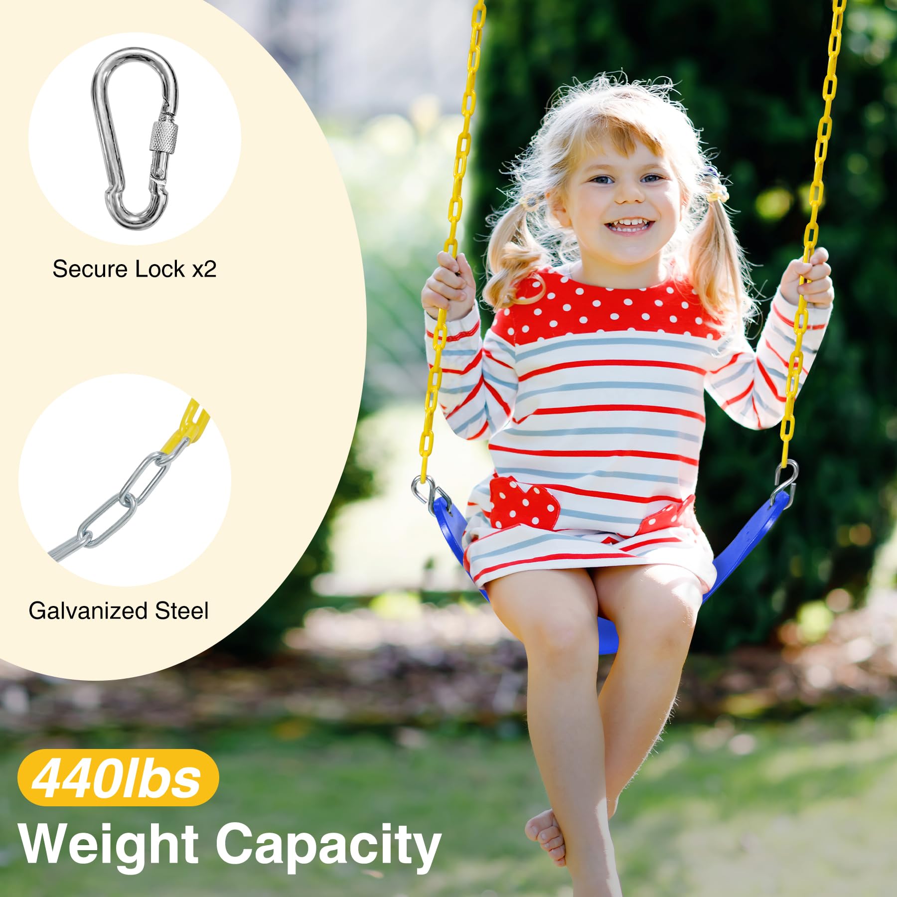 2 Pack Heavy Duty Swing Seats with 66" Chain, Swing Set Accessories Replacement with Snap Hooks for Kids and Adults, Ideal for Outdoor Play, Playgrounds and Trees, Blue