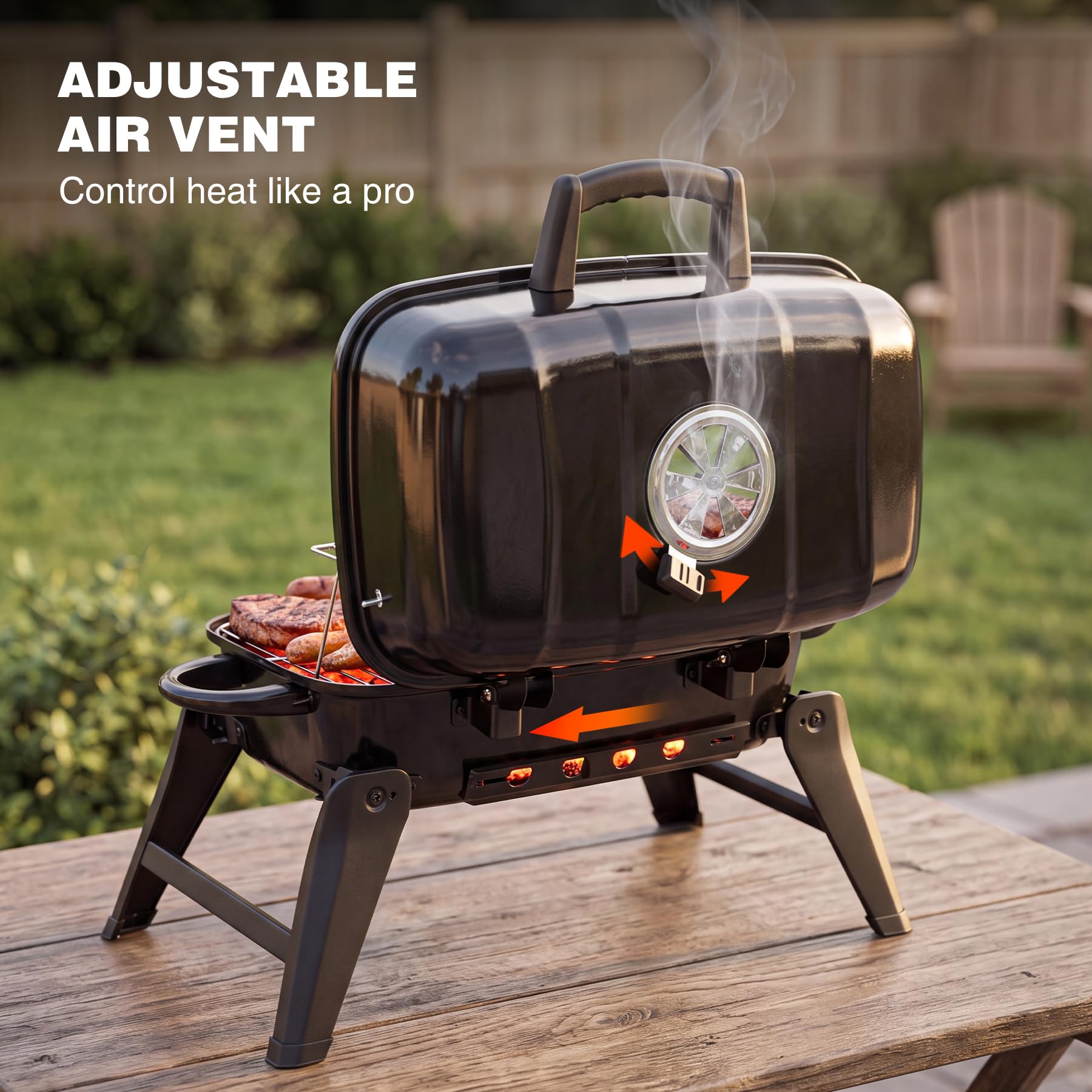 REDCAMP charcoal grill with adjustable air vent for airflow control
