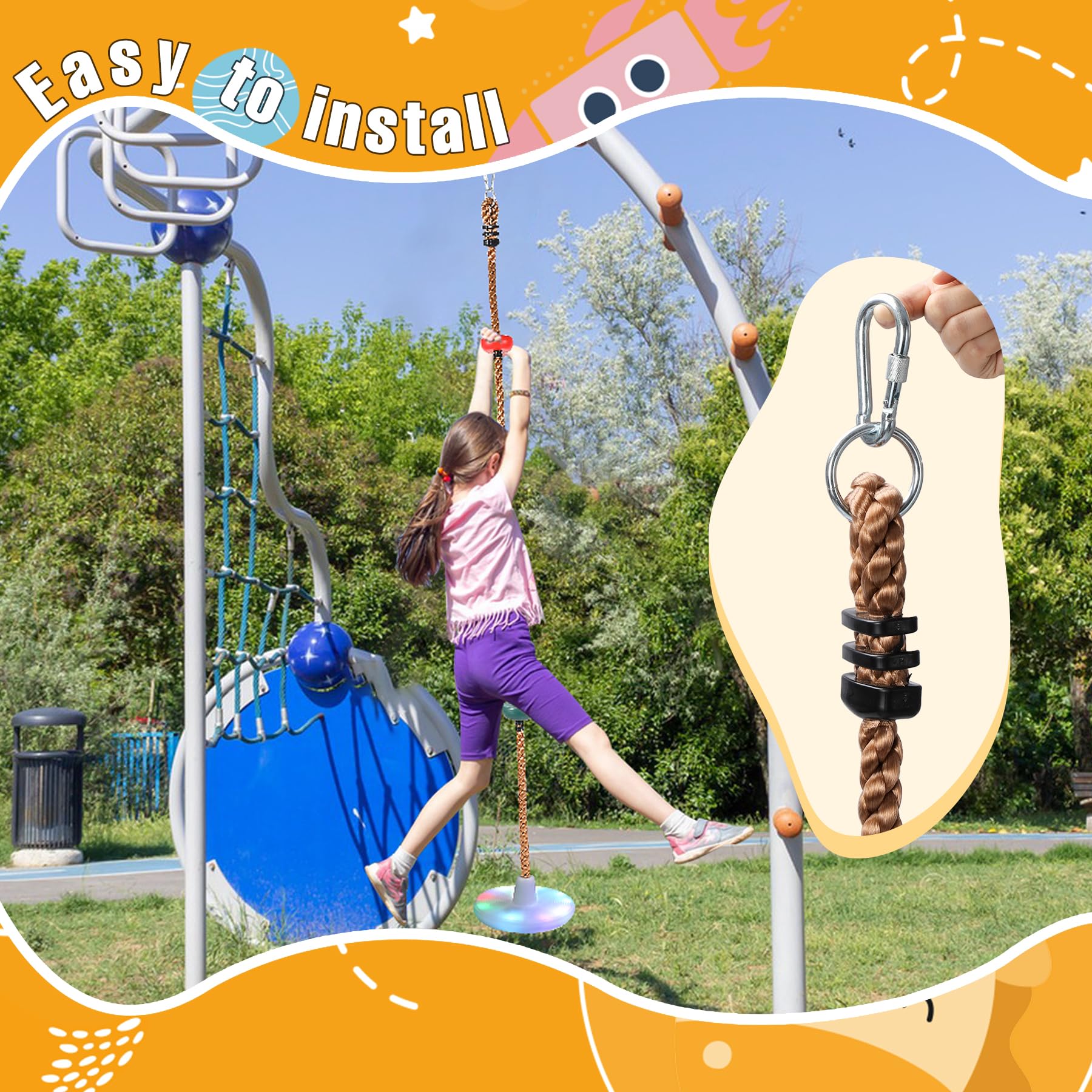 LED Disc Climbing Rope Swing with Platforms