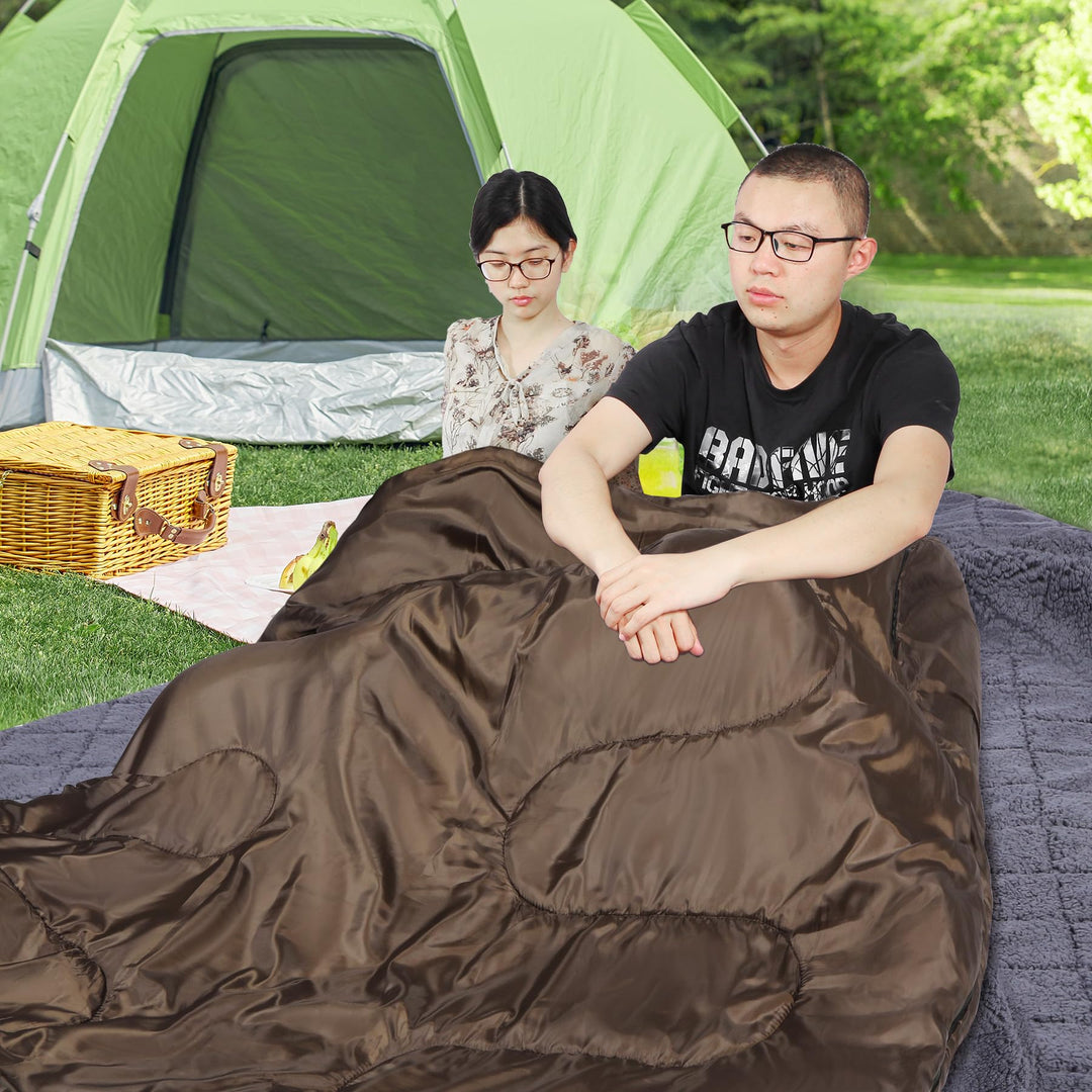 REDCAMP Double Sleeping Bag for Adults with Pillows , XXL Queen Size Two Person Flannel Sleeping Bag for All Season Couples Family Camping Hiking Backpacking