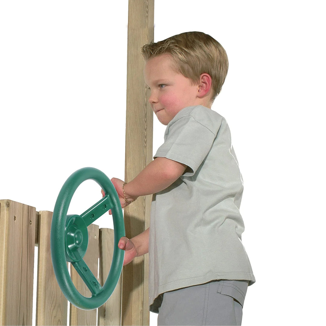 Playground Accessories for Kids, Outdoor Swingset Attachments with Pirate Ship Wheel, Toy Telescope, Telephone and Safety Handles (Yellow and Green)