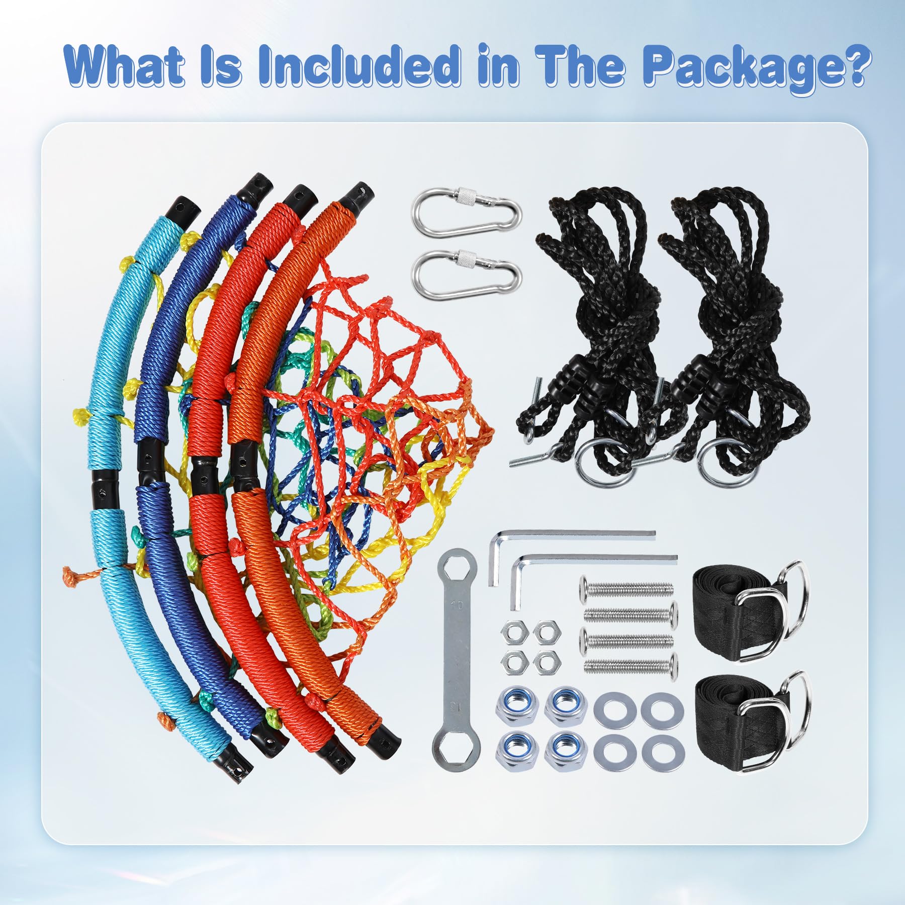 40" Spider Web Swing for Kids Outdoor, Rope Round Flying Web Swing for Tree with Hanging Straps for Playground Backyard, Heavy Duty Capacity 750lbs, Rainbow