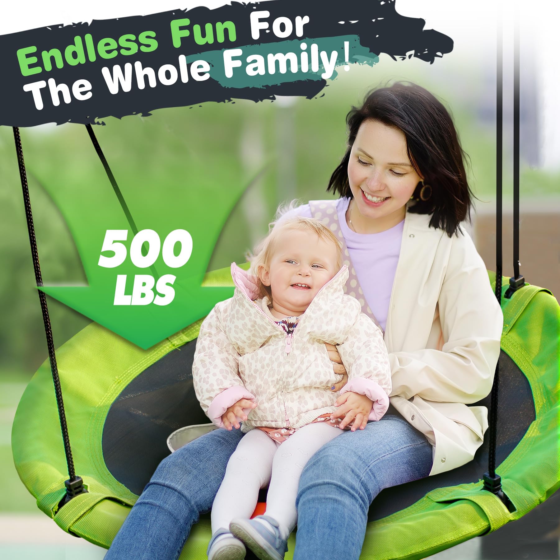 40" Flying Saucer Swing,Large Round Outdoor Swing for Kids, Heavy Duty 500 lbs Capacity,Green